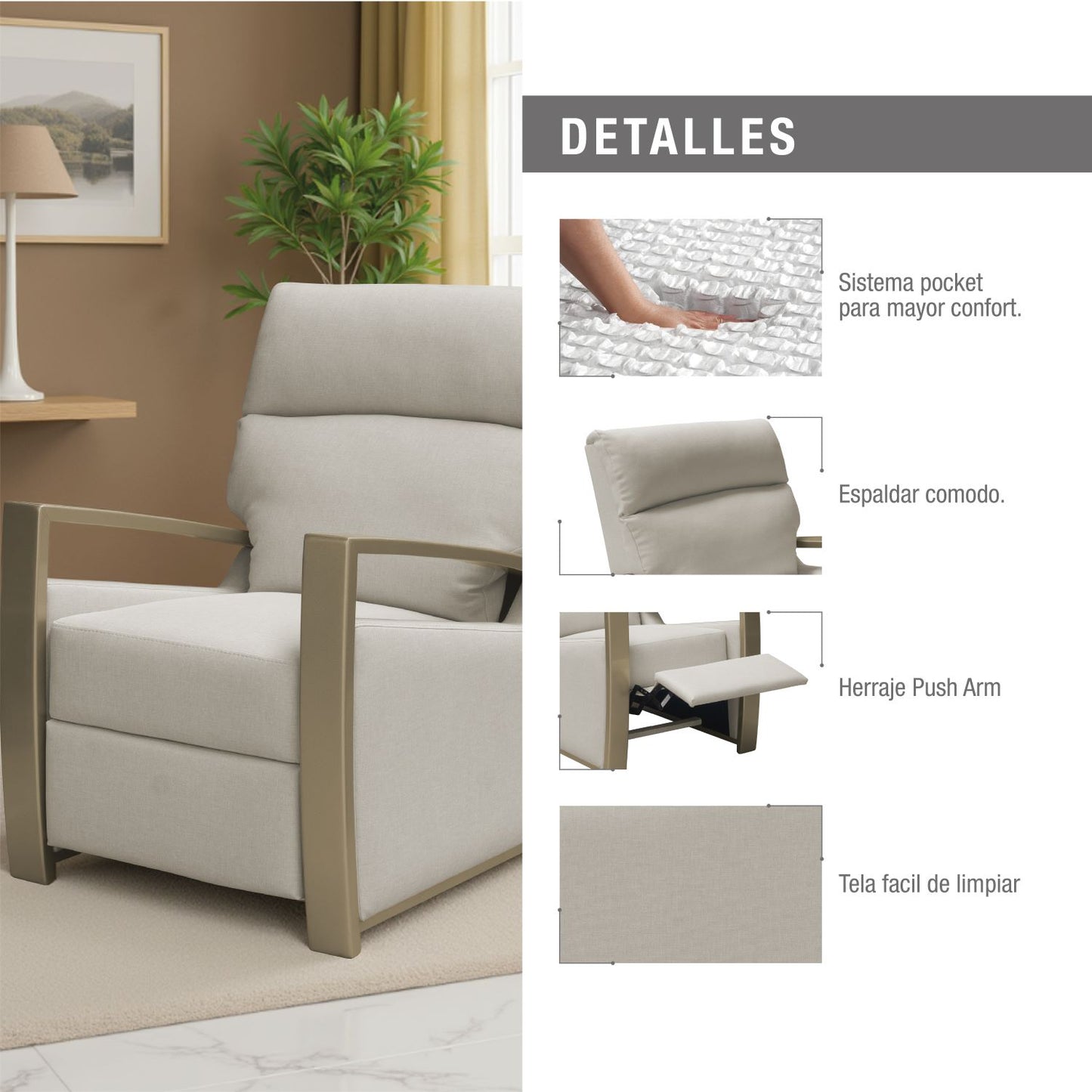 SILLA RECLINABLE FIYI ESTATICA 1 PUESTO MICROFIBRA BLANCO