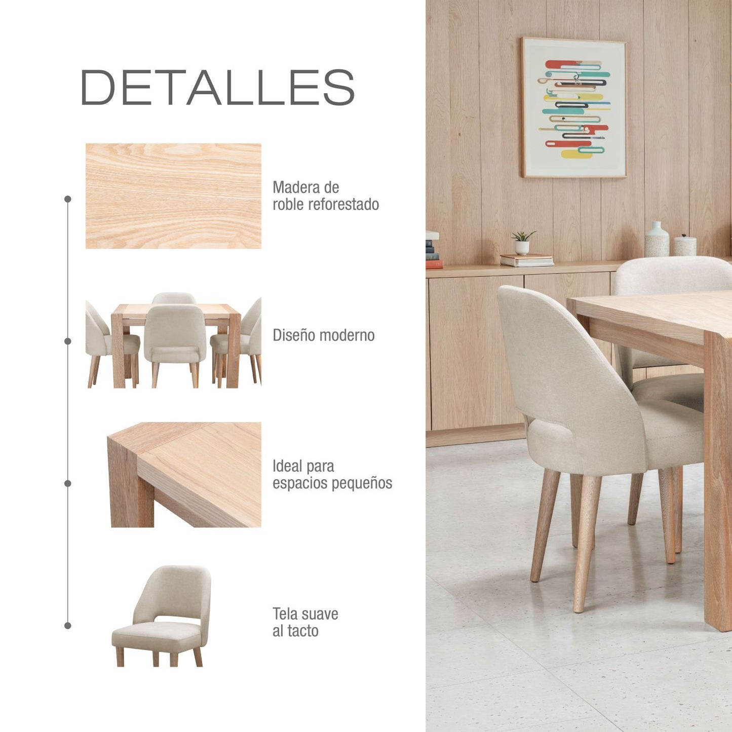 COMEDOR 4 PUESTOS MANHATTAN NATURAL NATURAL MICROFIBRA CAMEL