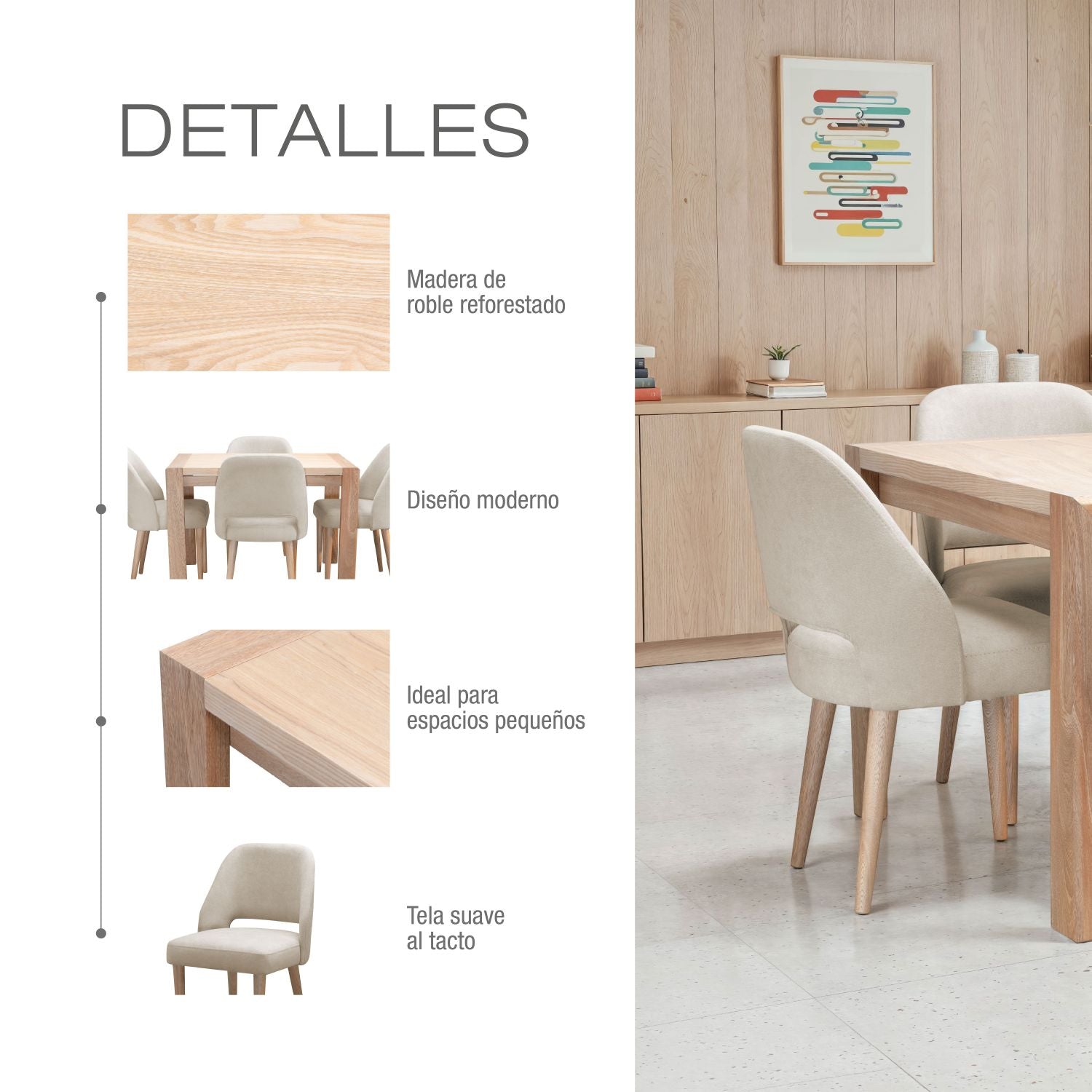 Comedor 4 puestos manhattan natural natural microfibra camel