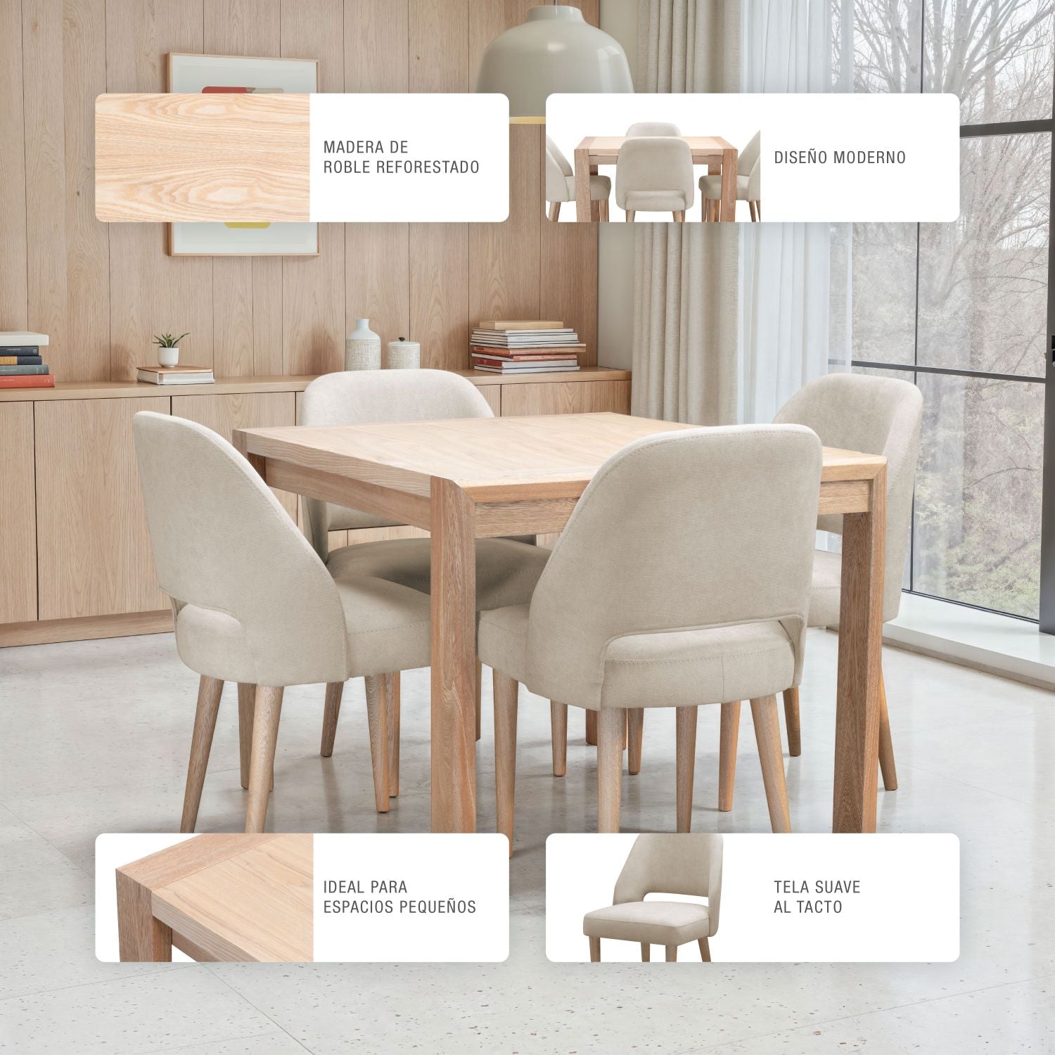 Comedor 4 puestos manhattan natural natural microfibra camel