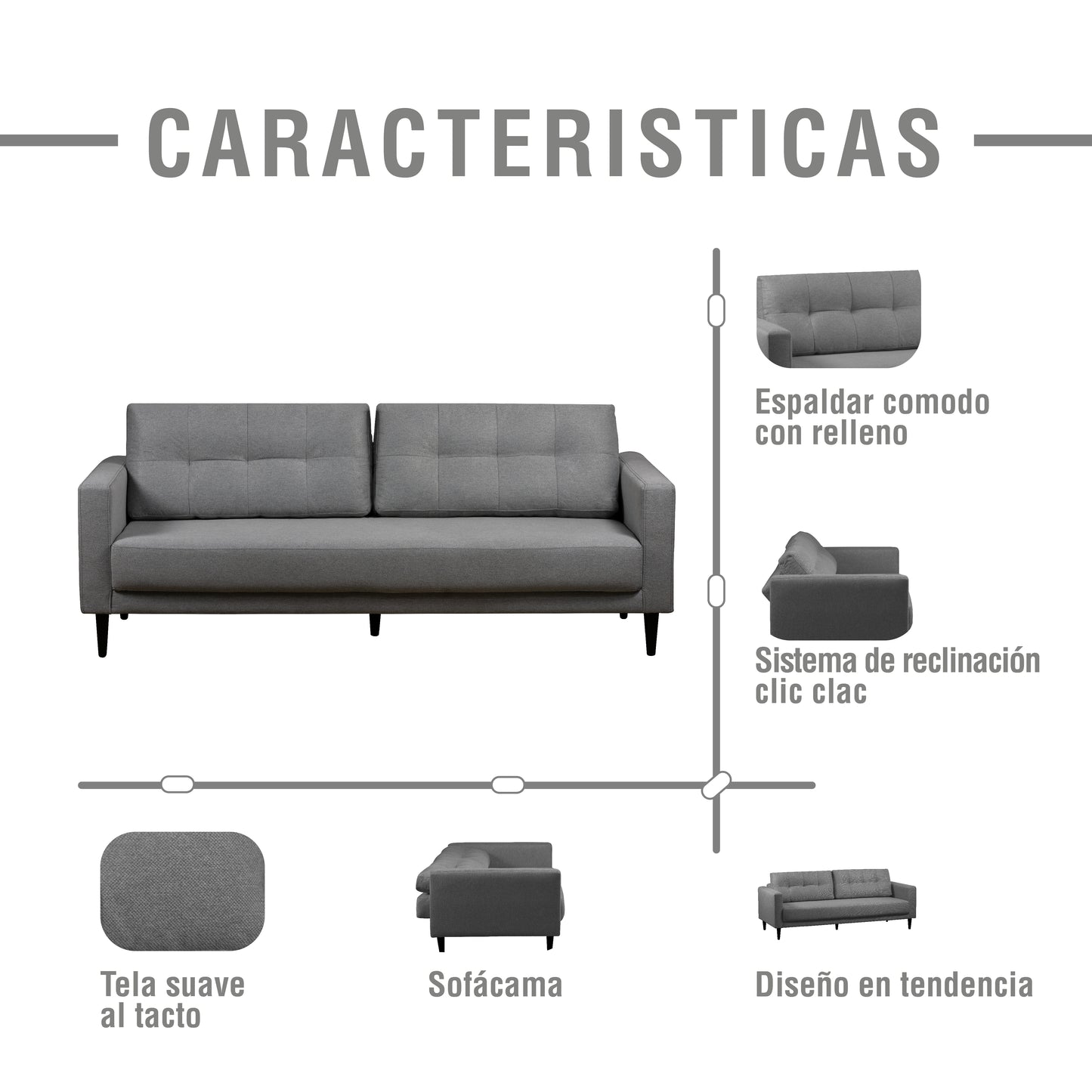 SOFA CAMA SUIZA MICROFIBRA PLATA
