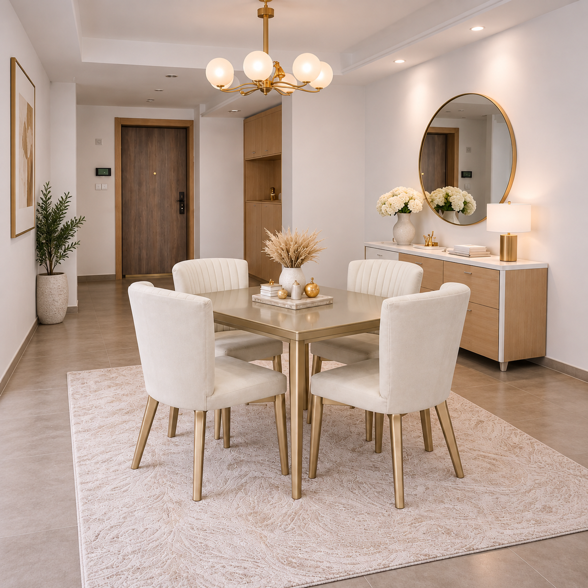 Comedor 4 puestos regina champaña-champaña microfibra crudo
