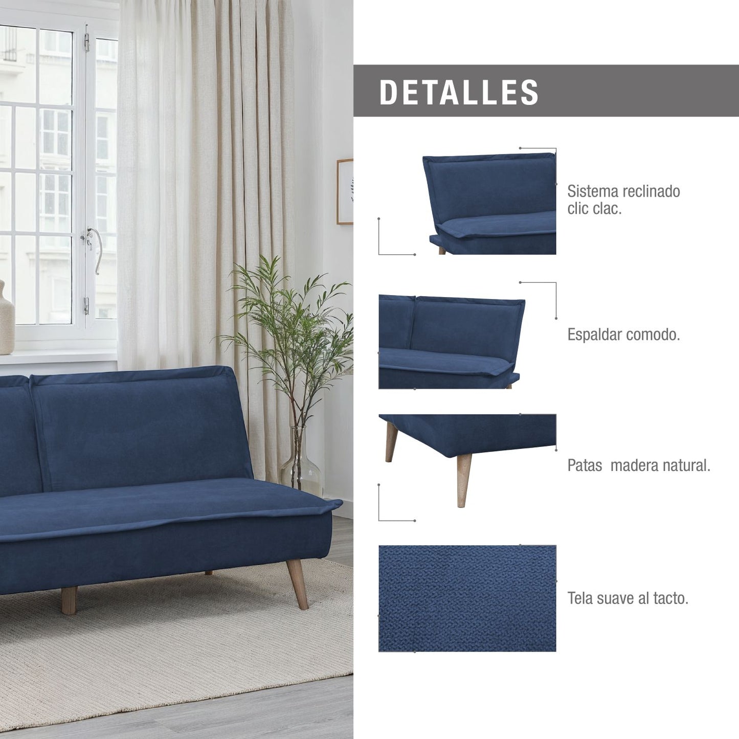 SOFA CAMA DALLAS MICROFIBRA AZUL