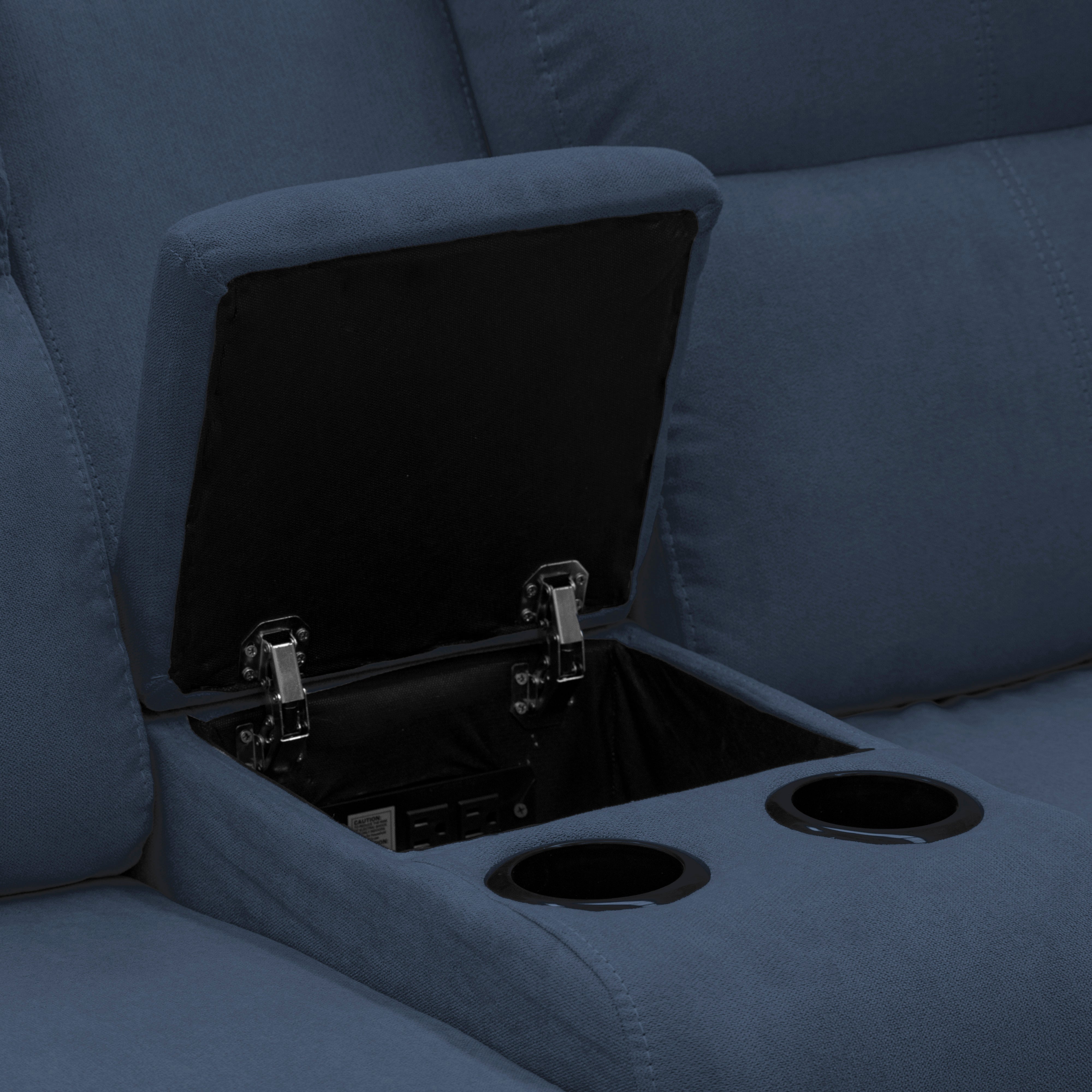 Sofá reclinable marsella 2 puestos con consola en microfibra azul