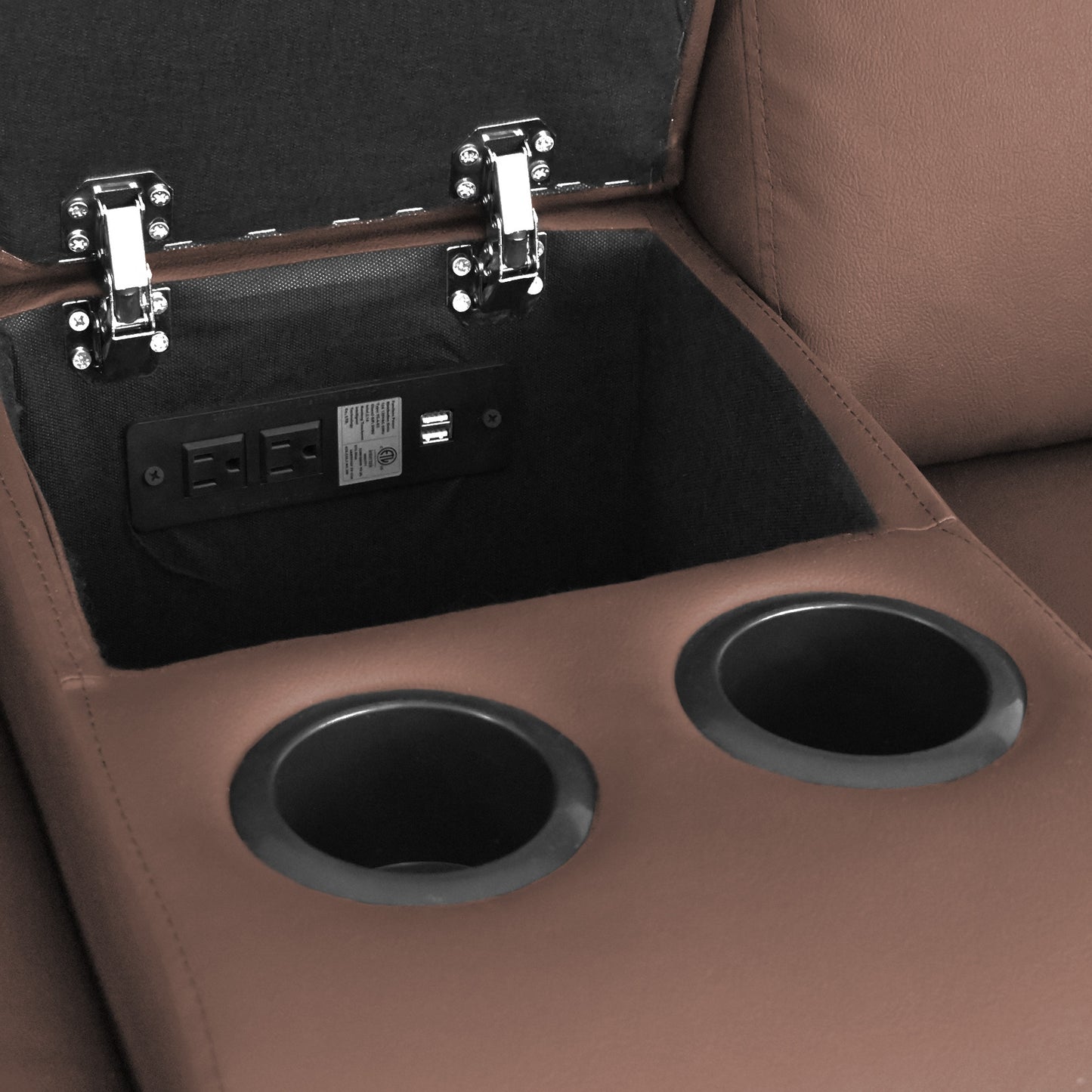 SOFA RECLINABLE CON CONSOLA MARSELLA 2 PUESTOS SINTETICO CHOCOLATE