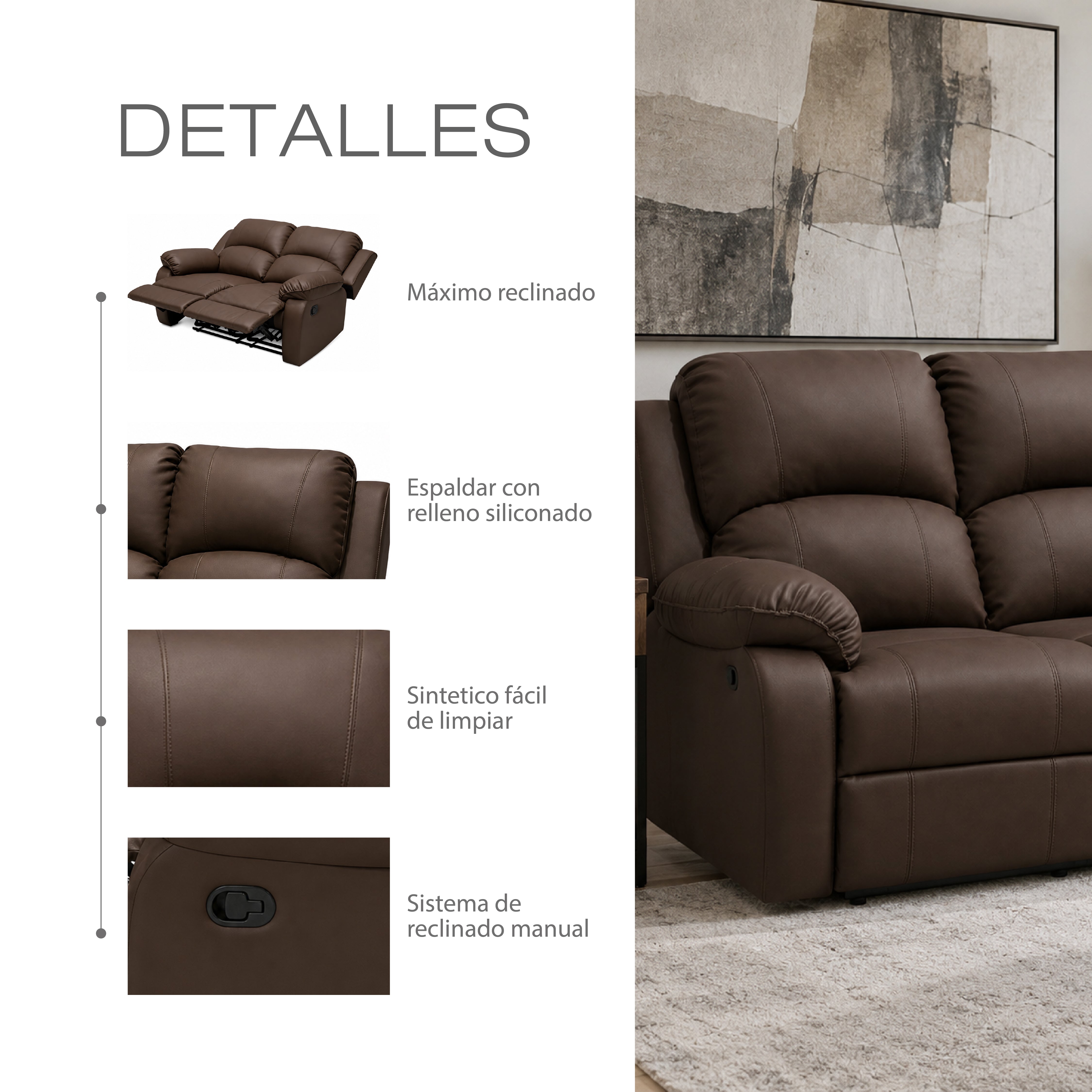 Reclinable Ginebra 2 puestos Sintético Chocolate