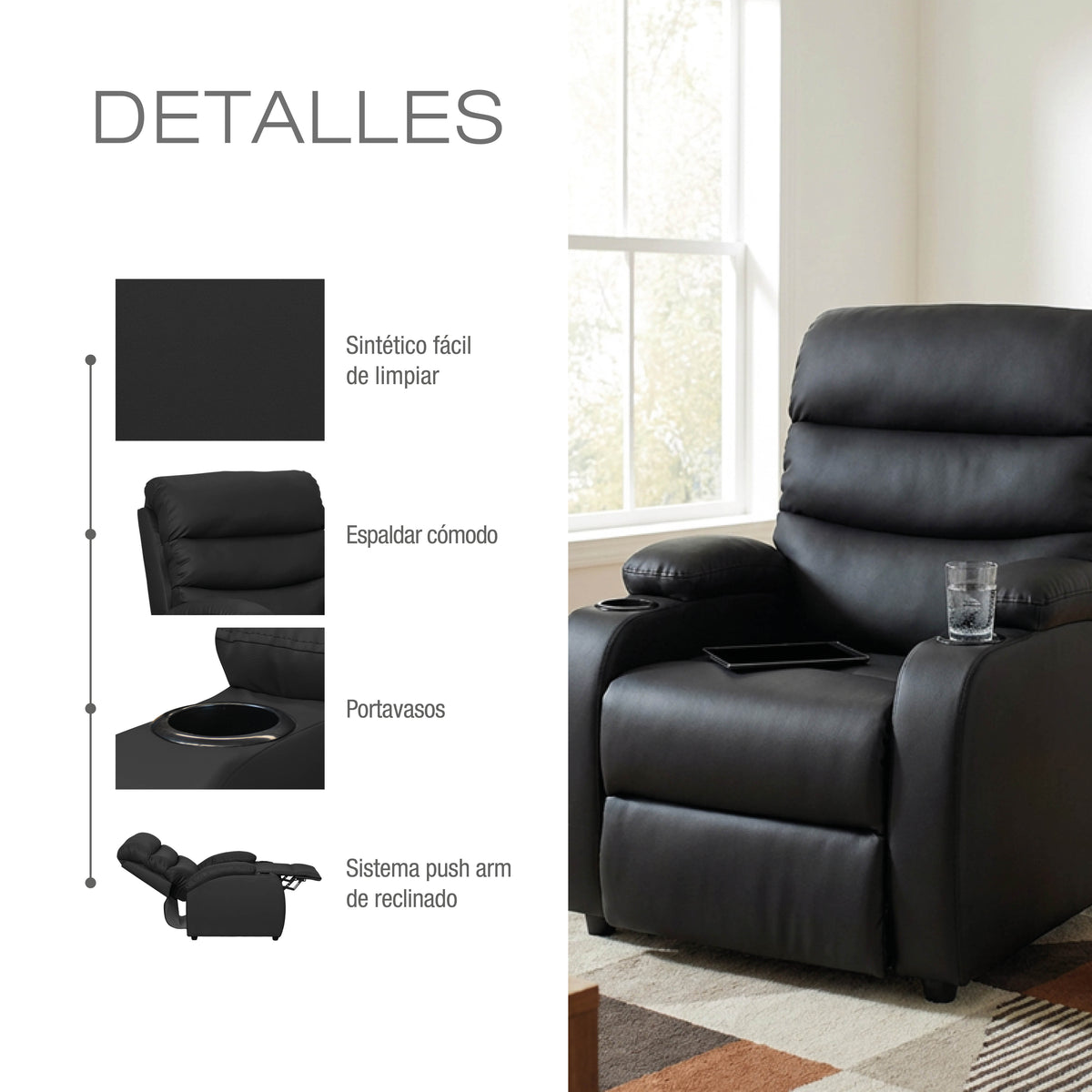 Silla reclinable trevi 1 puesto sintetico negro