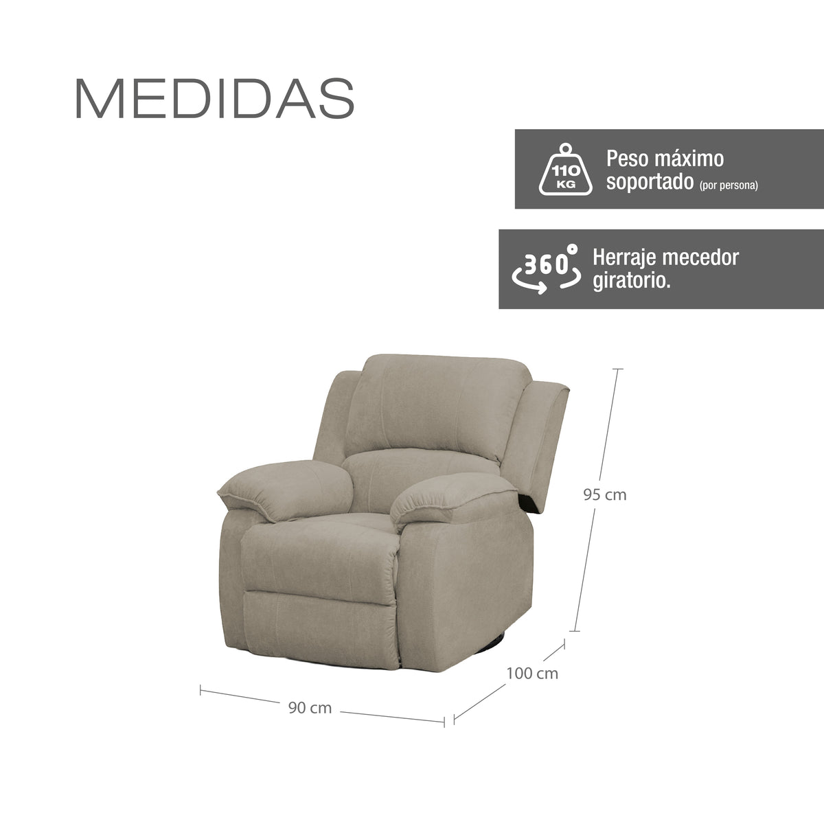 Silla reclinable mecedora giratoria Tokio microfibra camel