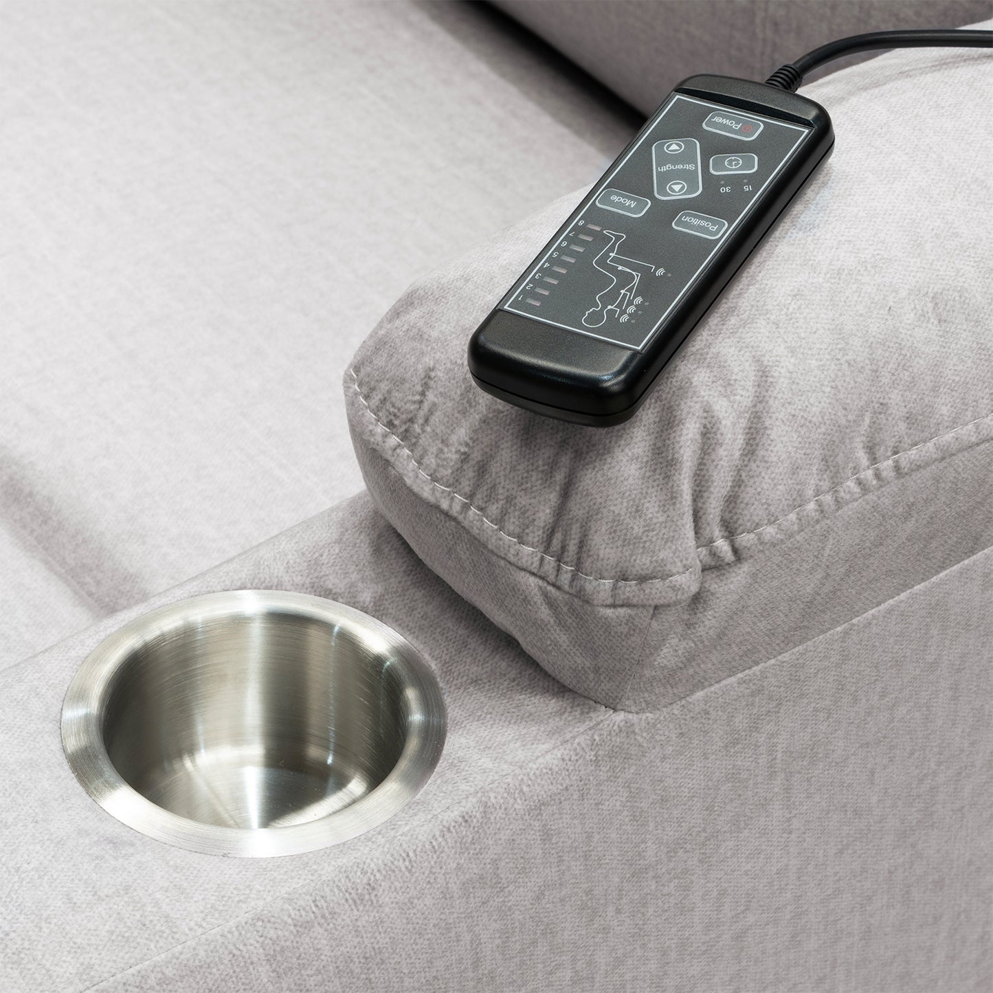 SILLA RECLINABLE ESTATICA ALAN ATLAS SILVER CON MASAJE MICROFIBRA PLATA