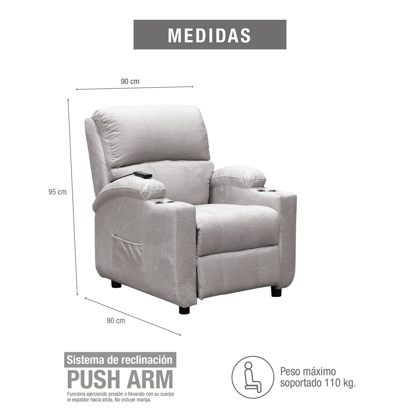 SILLA RECLINABLE ESTATICA ALAN ATLAS SILVER CON MASAJE MICROFIBRA PLATA