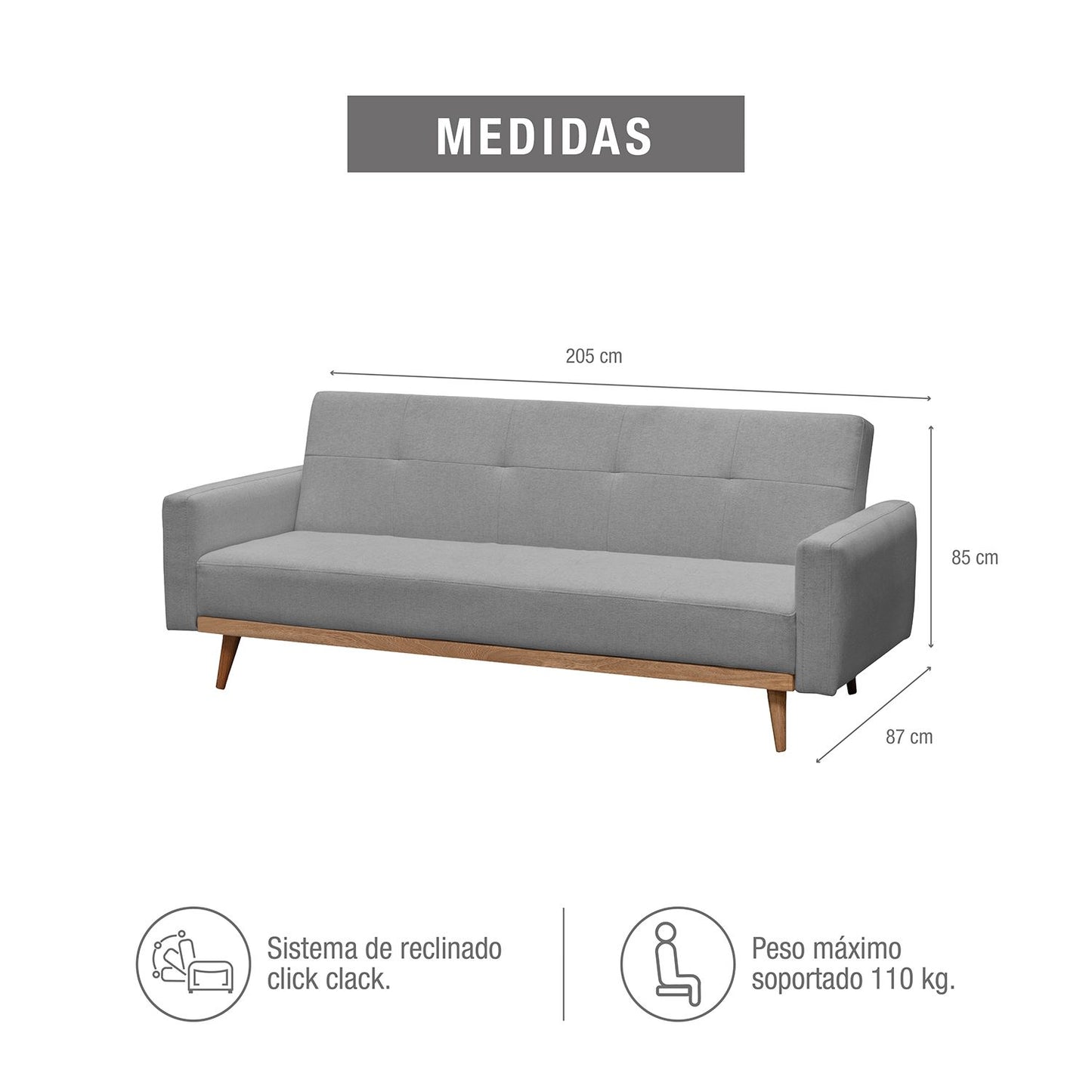 SOFA CAMA MARK MICROFIBRA TAUPE PATAS NATURAL