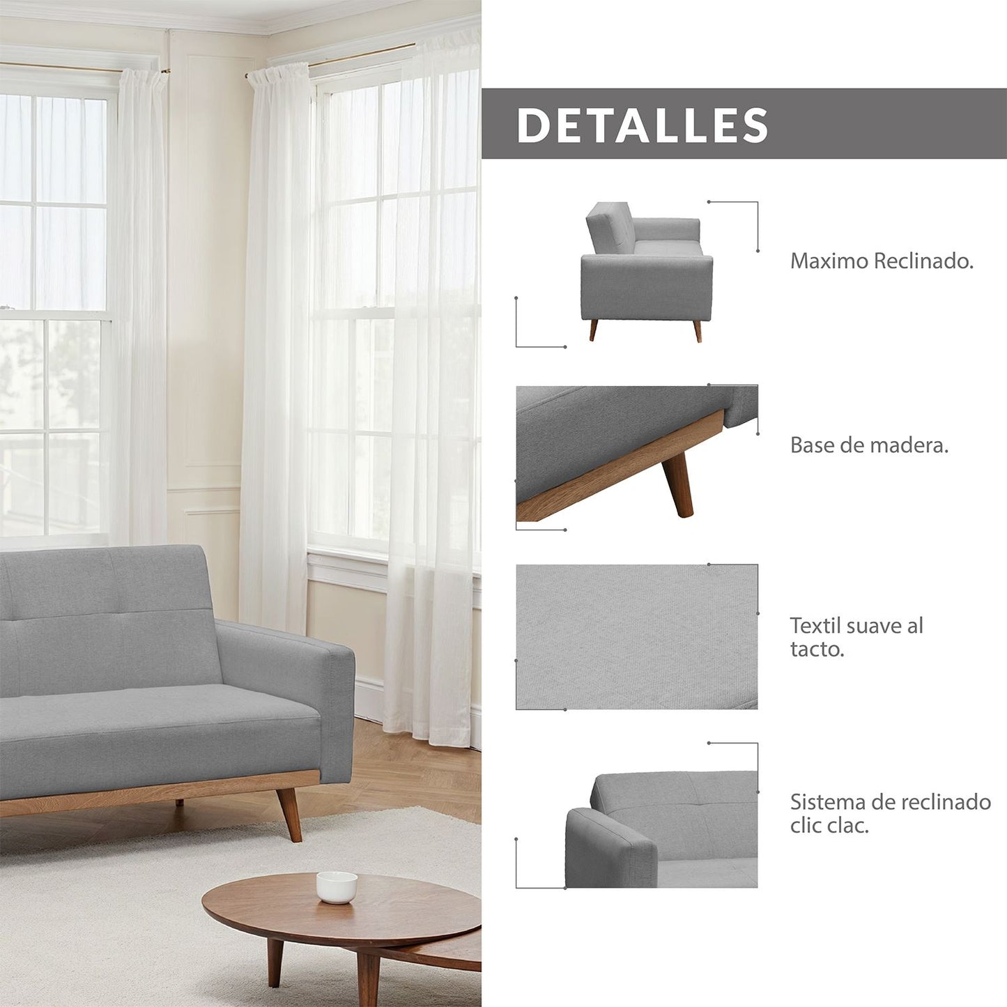 SOFA CAMA MARK MICROFIBRA TAUPE PATAS NATURAL