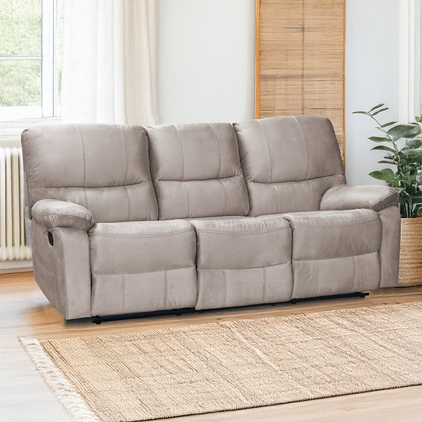 SOFA RECLINABLE GALL 3 PUESTOS MICROFIBRA CRUDO