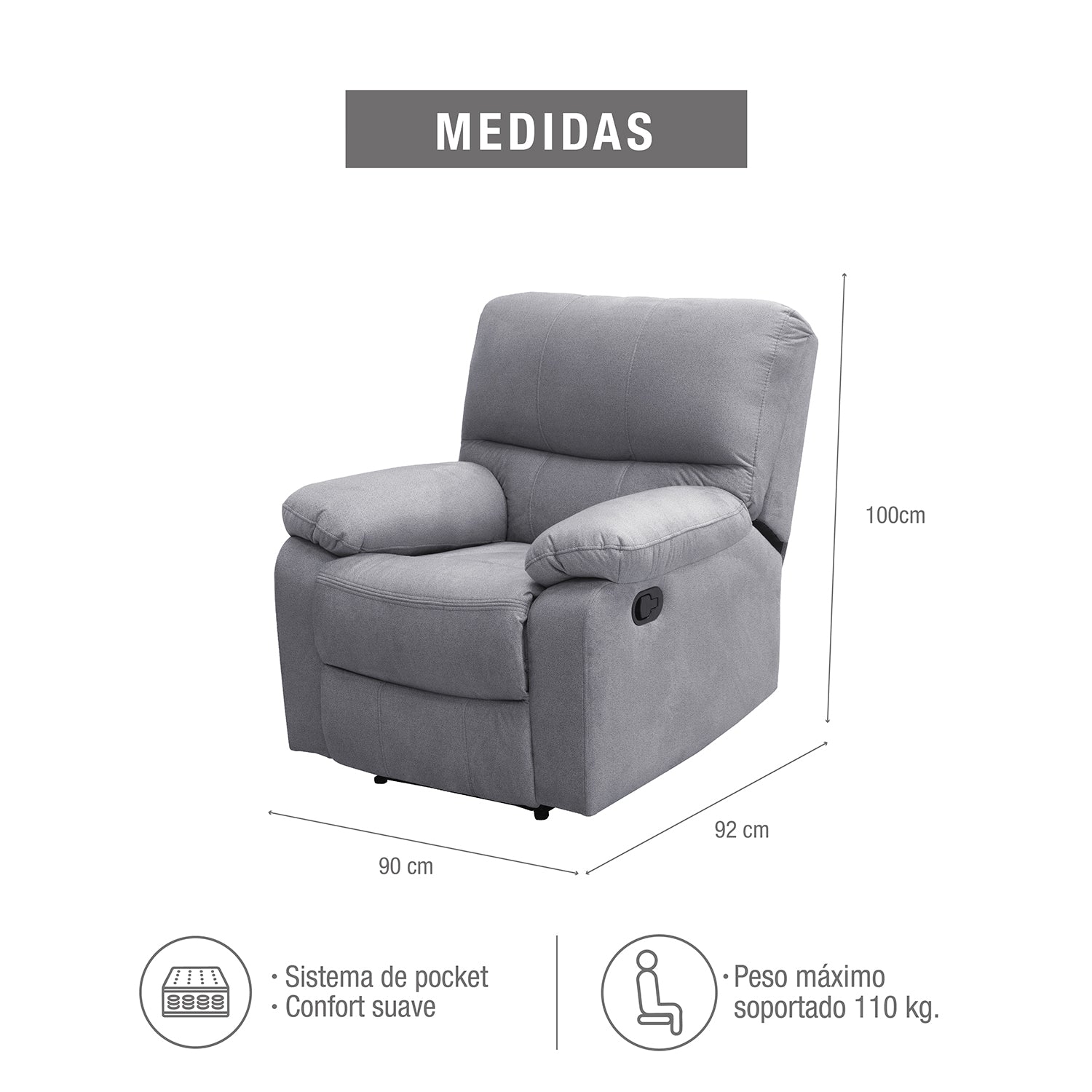 Silla reclinable Gales gris plata