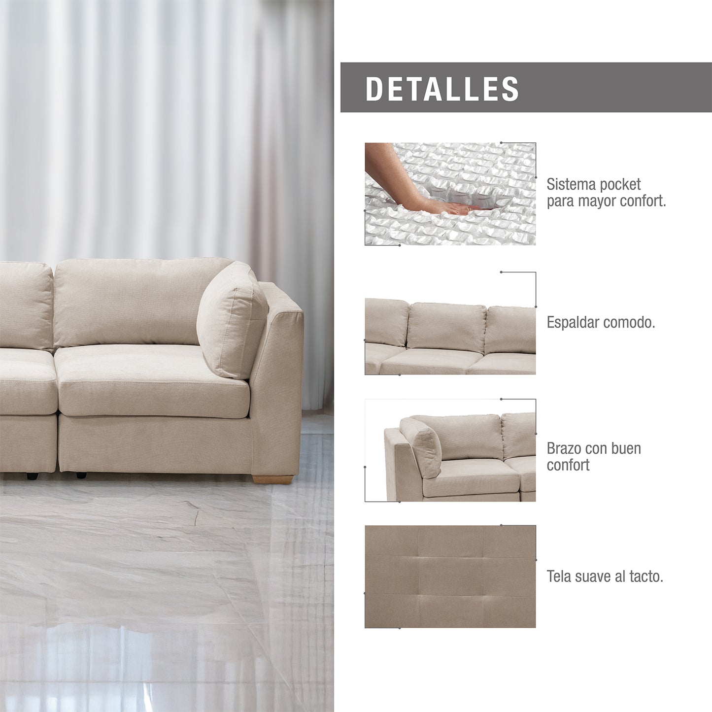 SOFA ASTER 3 PTOS BEIGE
