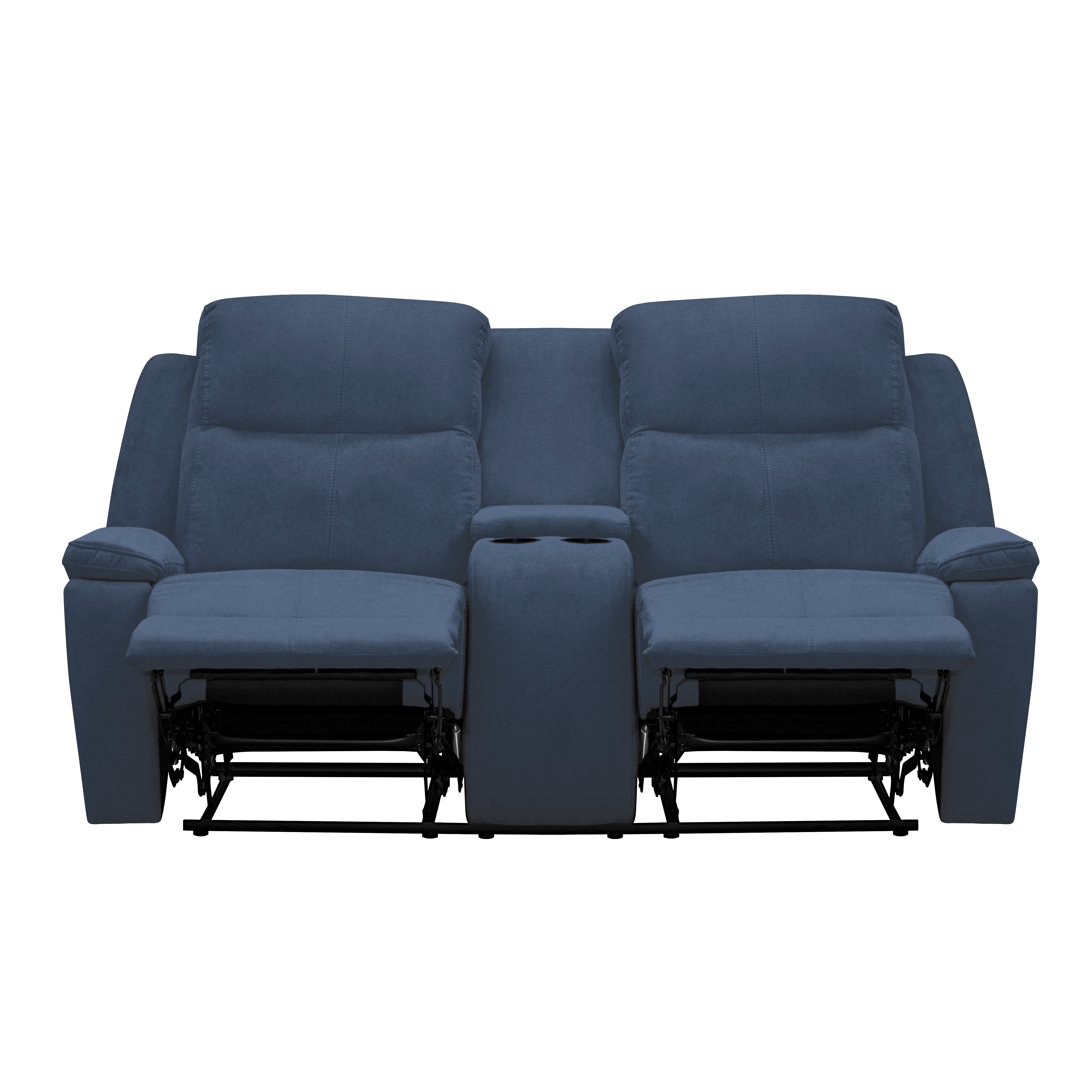 Sofá reclinable marsella 2 puestos con consola en microfibra azul
