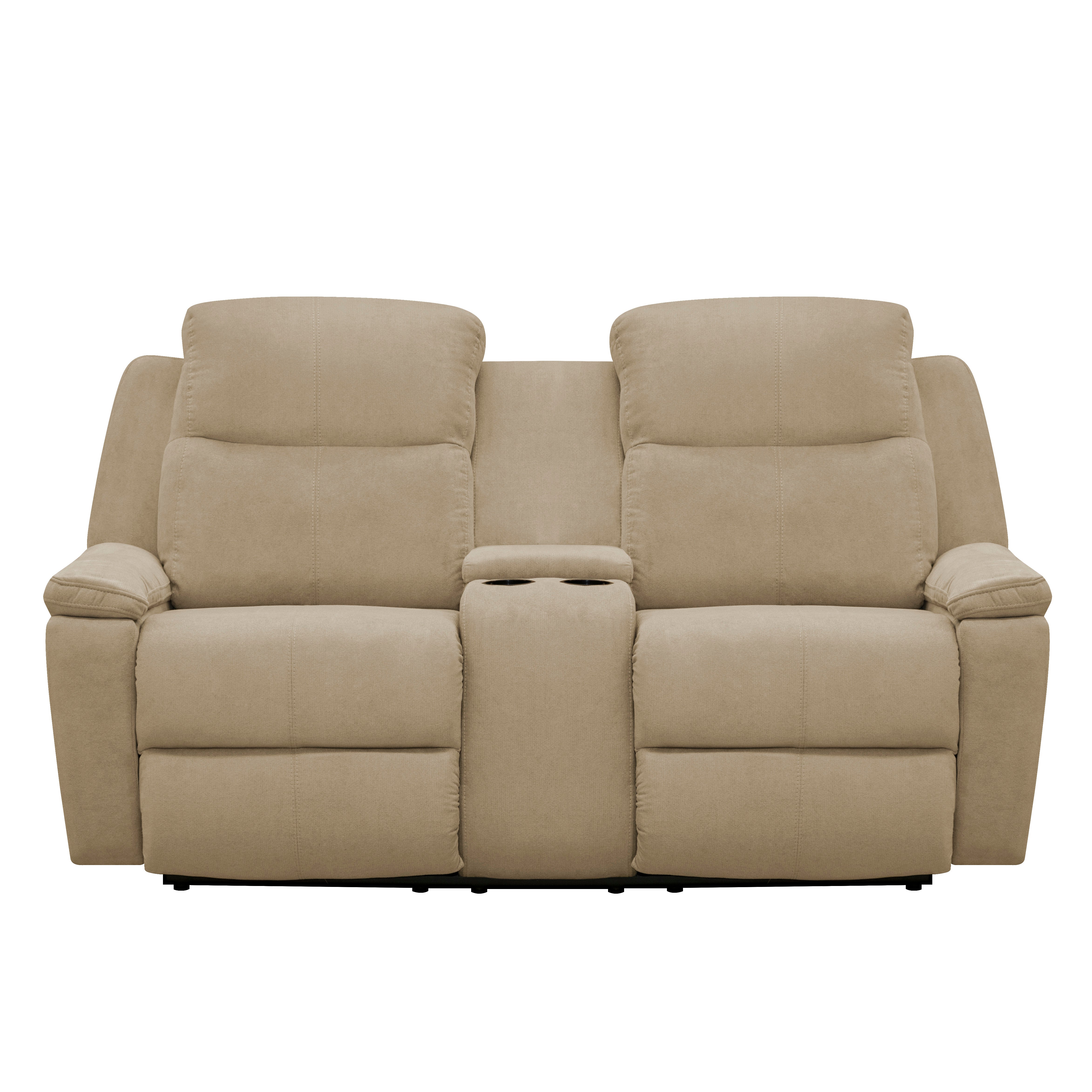 Sofá reclinable con consola marsella 2 puestos microfibra camel