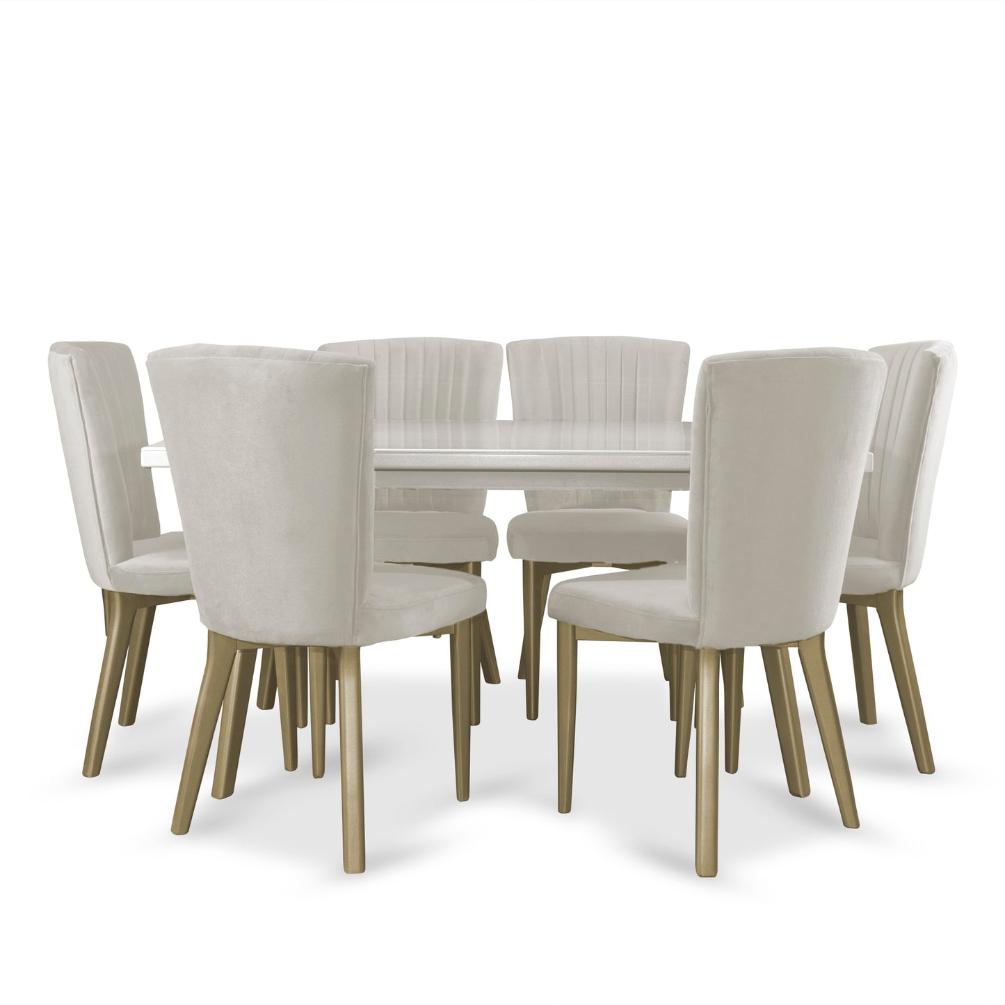 COMEDOR 6 PUESTOS REGINA MICROFIBRA B PERLA CHAMPAÑA CRUDO