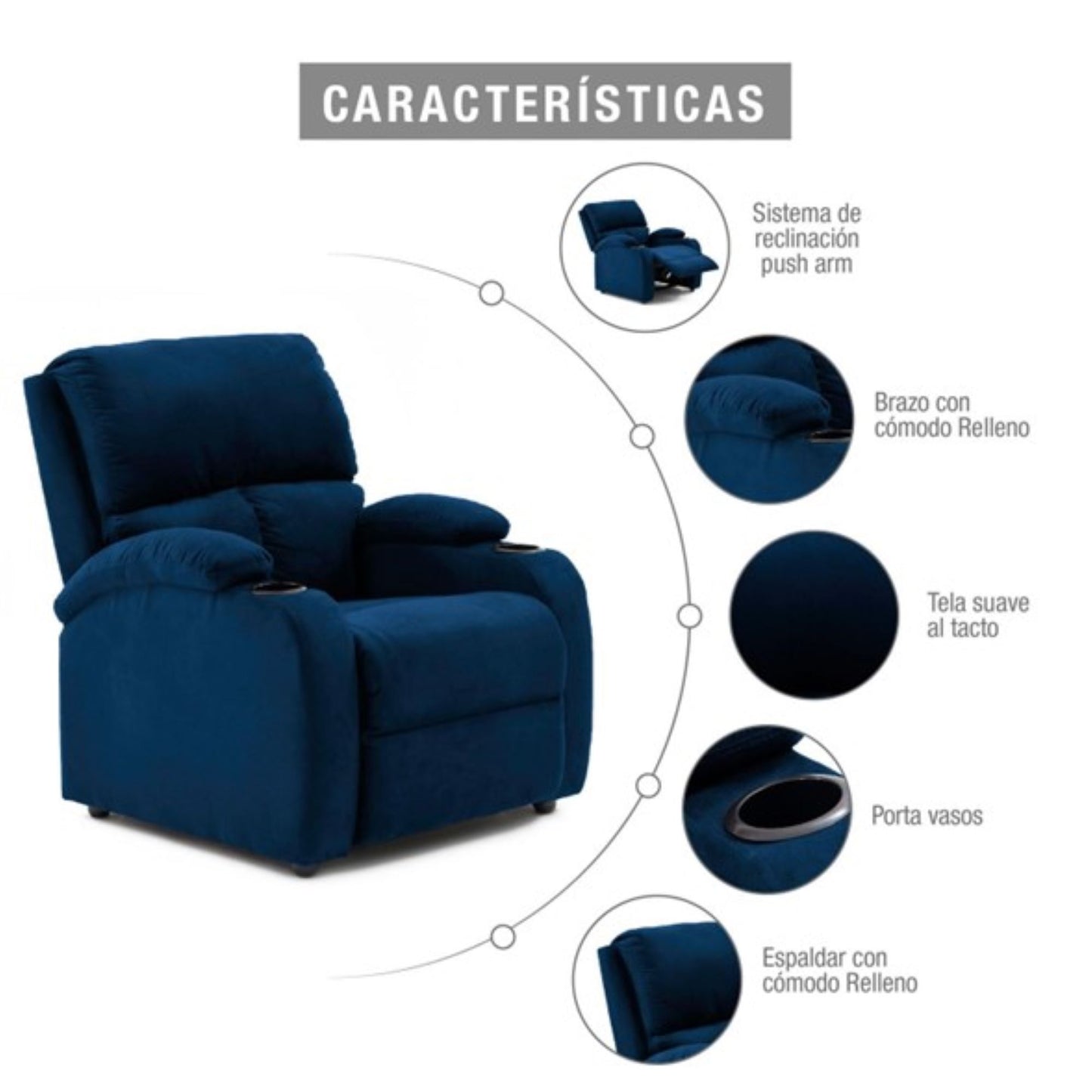 SILLA RECLINABLE AMBER ESTATICA MICROFIBRA AZUL