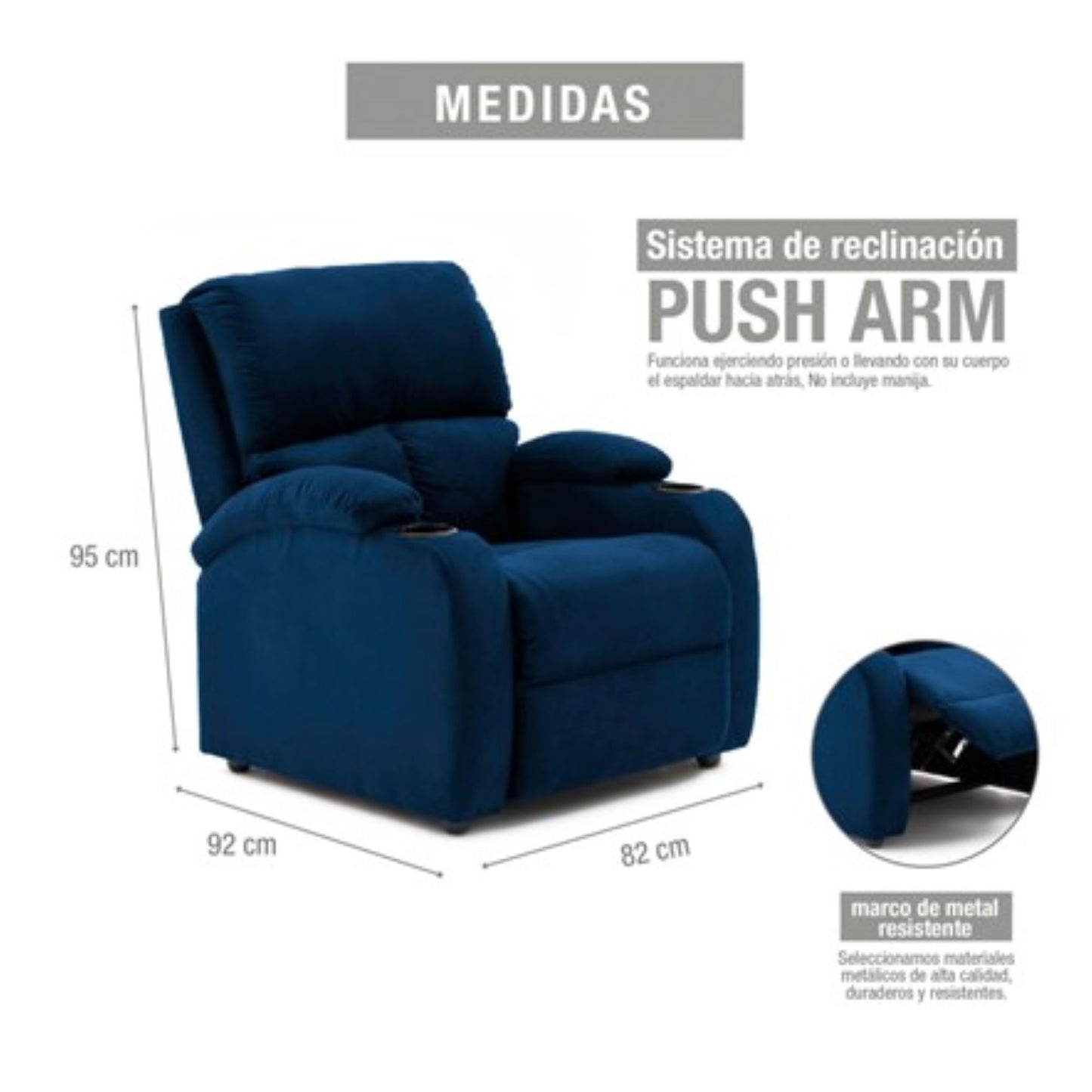 SILLA RECLINABLE AMBER ESTATICA MICROFIBRA AZUL