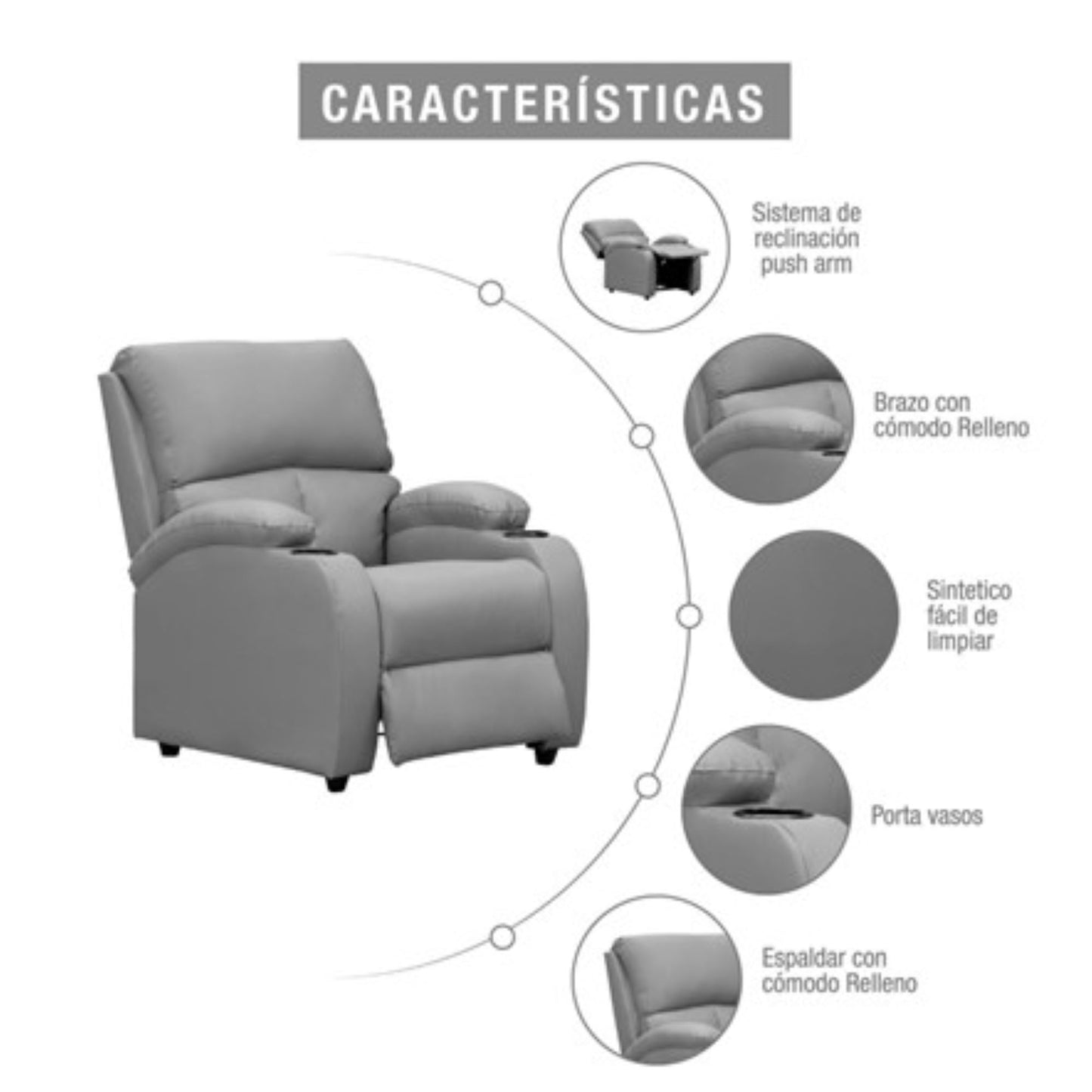 SILLA RECLINABLE AMBER ESTATICA SINTETICO GRIS