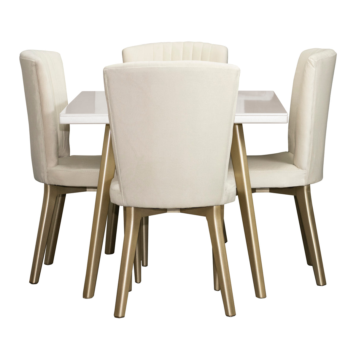 Comedor 4 puestos regina perla-champaña microfibra crudo