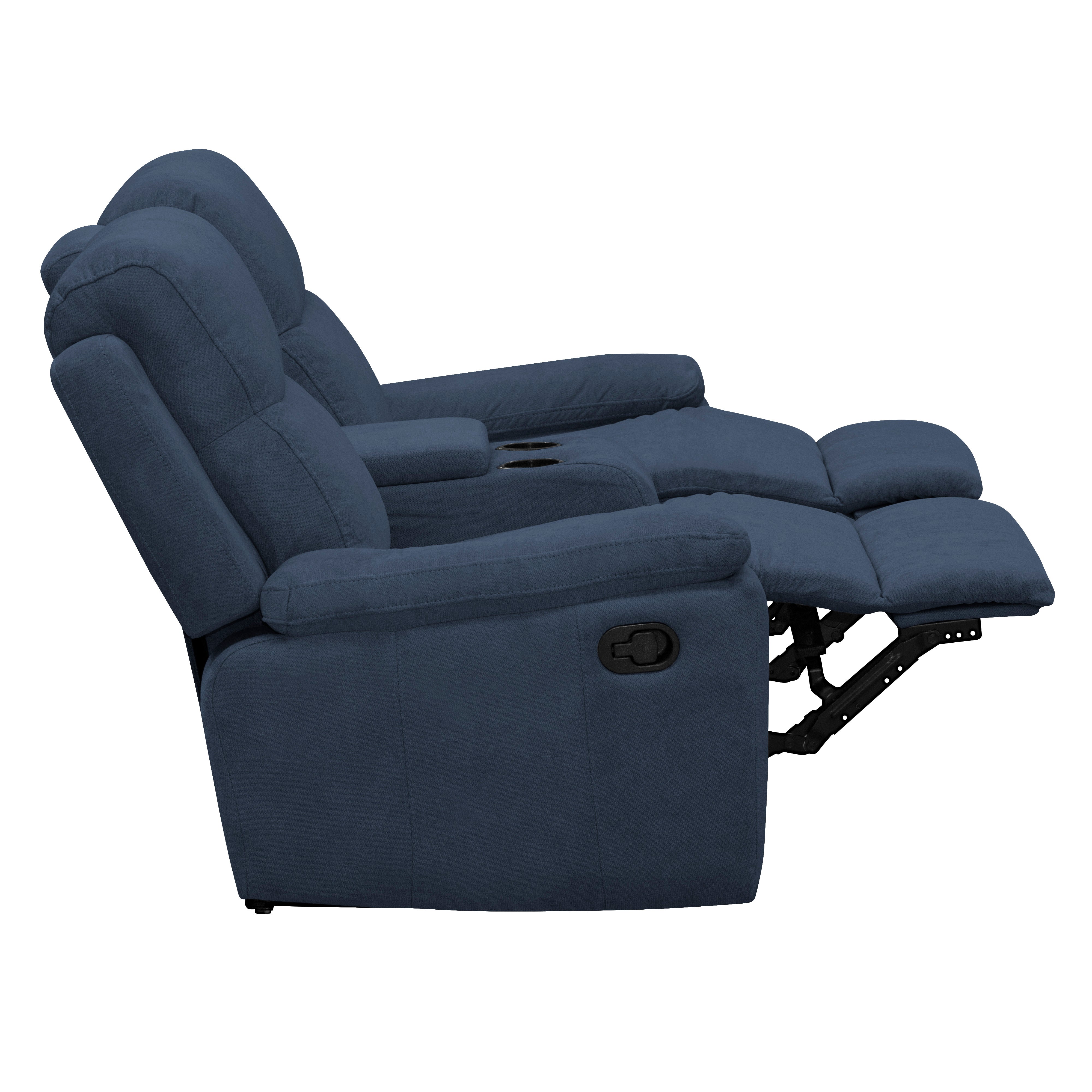 Sofá reclinable marsella 2 puestos con consola en microfibra azul