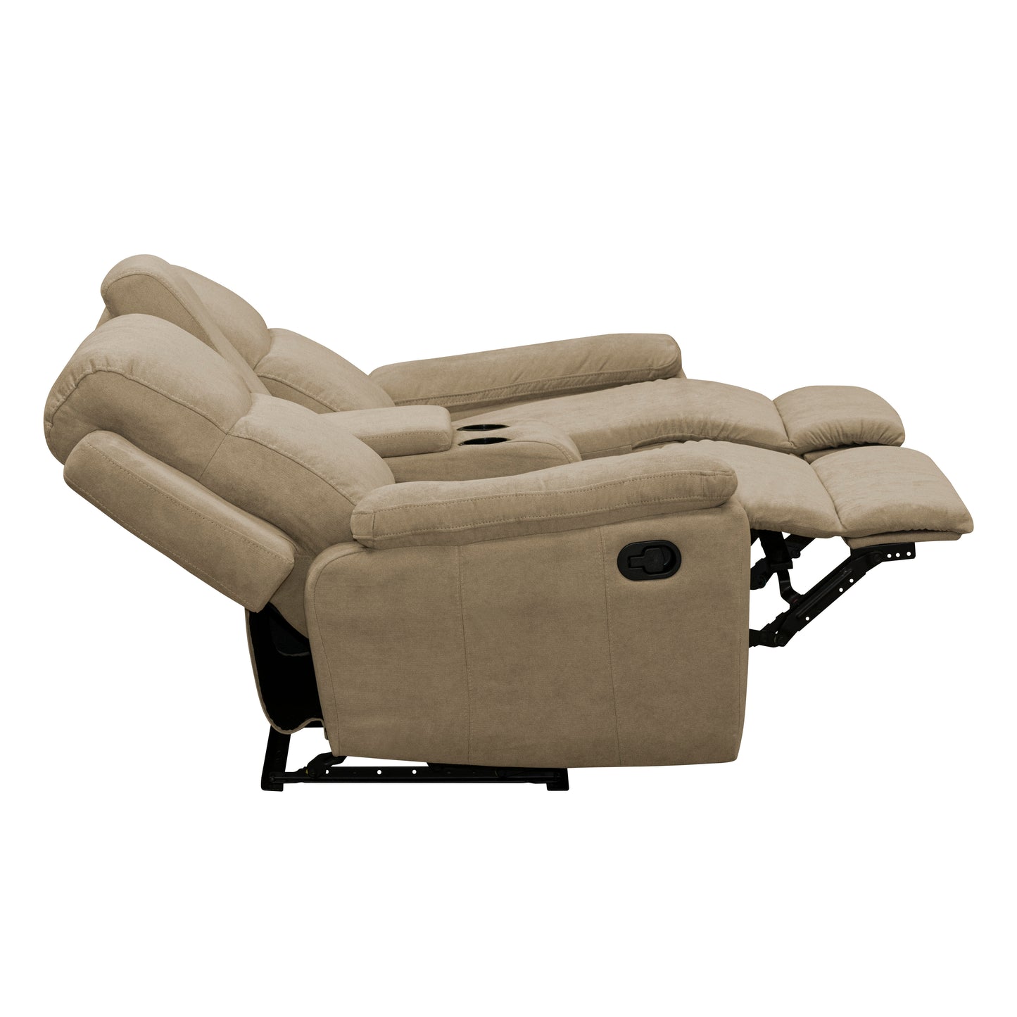 SOFÁ RECLINABLE CON CONSOLA MARSELLA 2 PUESTOS MICROFIBRA CAMEL