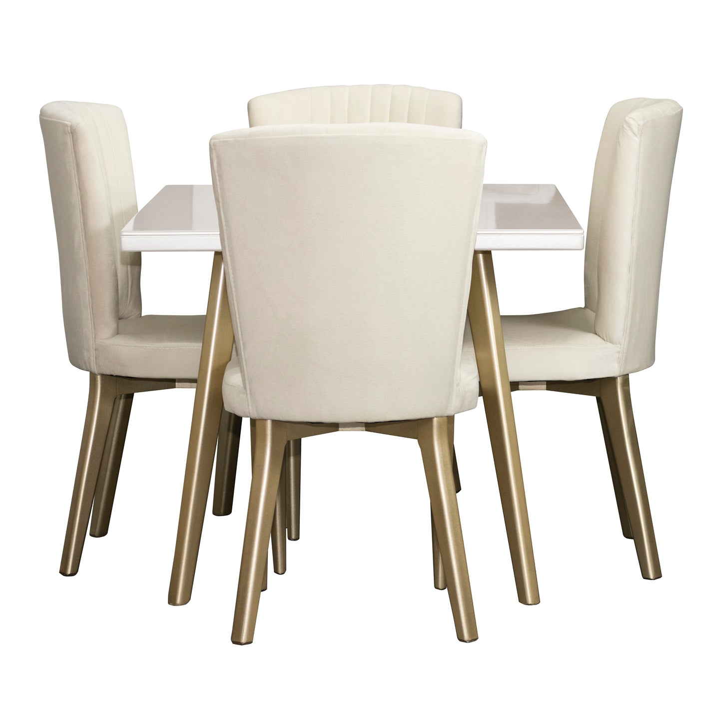 COMEDOR 4 PUESTOS REGINA MICROFIBRA B PERLA CHAMPAÑA CRUDO