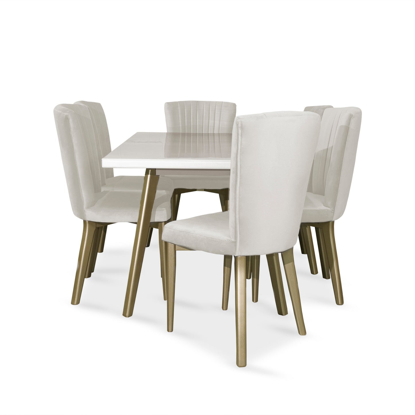 COMEDOR 6 PUESTOS REGINA MICROFIBRA B PERLA CHAMPAÑA CRUDO