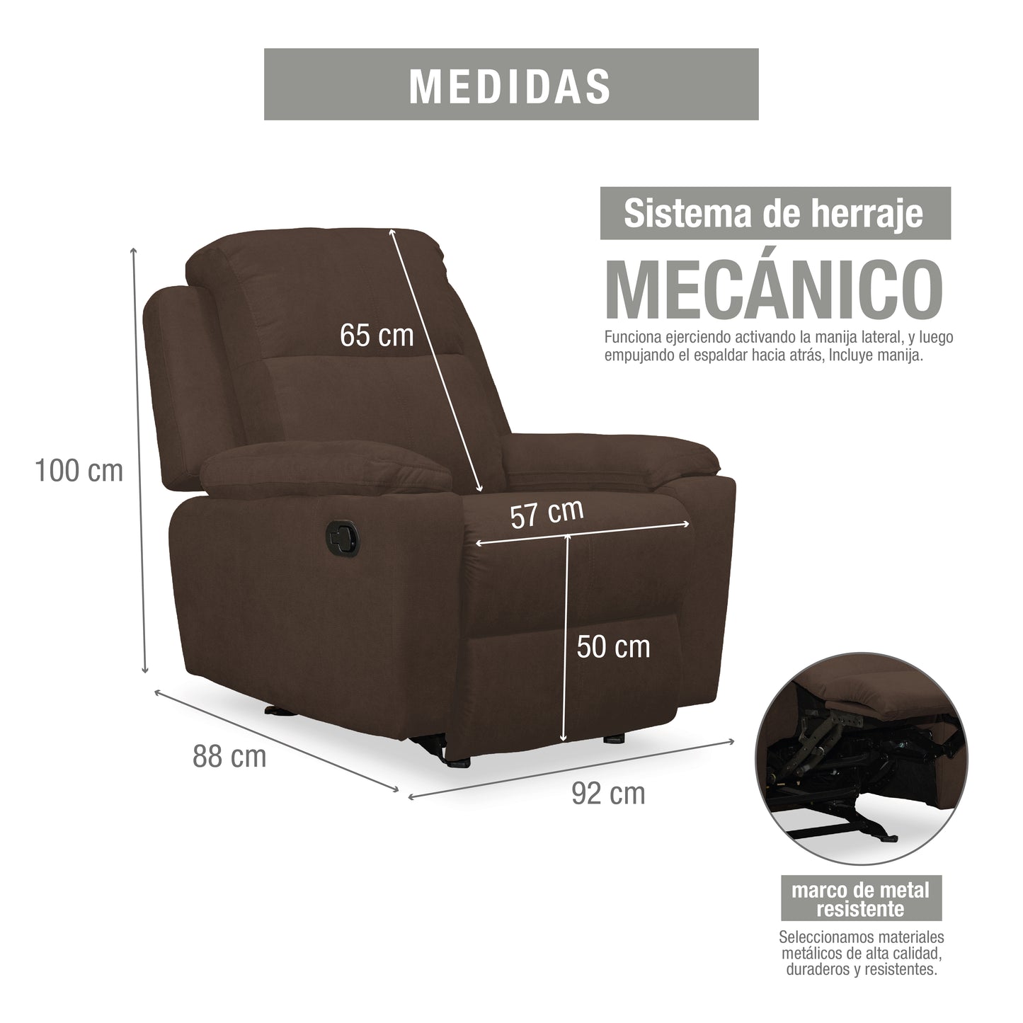 SILLA RECLINABLE ESTÁTICA MARSELLA MECEDORA MICROFIBRA. CHOCOLATE