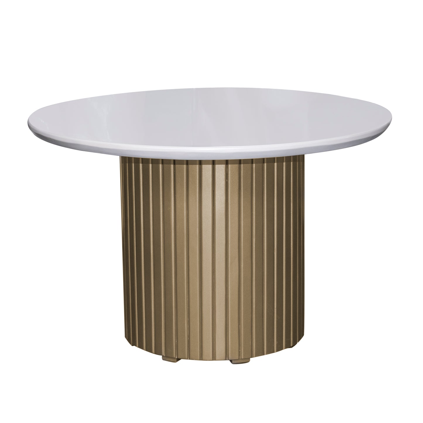 MESA COMEDOR ZELDA 4 PTOS REDONDA CHAMPAÑA BLANCO PERLA