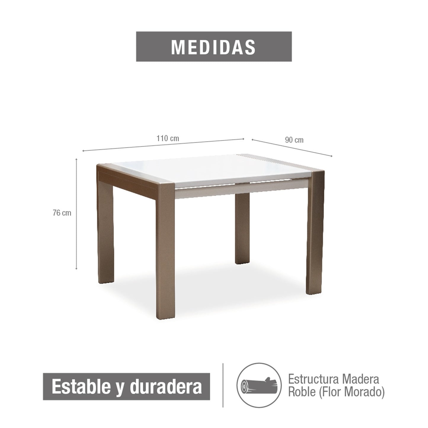 MESA COMEDOR OXFORD 4 PTOS 110X90 CHAMPAÑA BLANCO PERLA