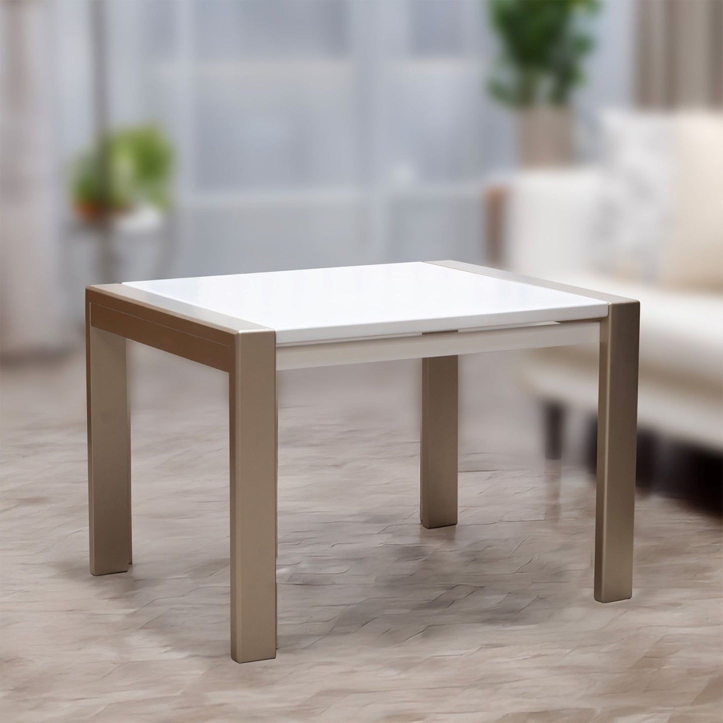 MESA COMEDOR OXFORD 4 PTOS 110X90 CHAMPAÑA BLANCO PERLA