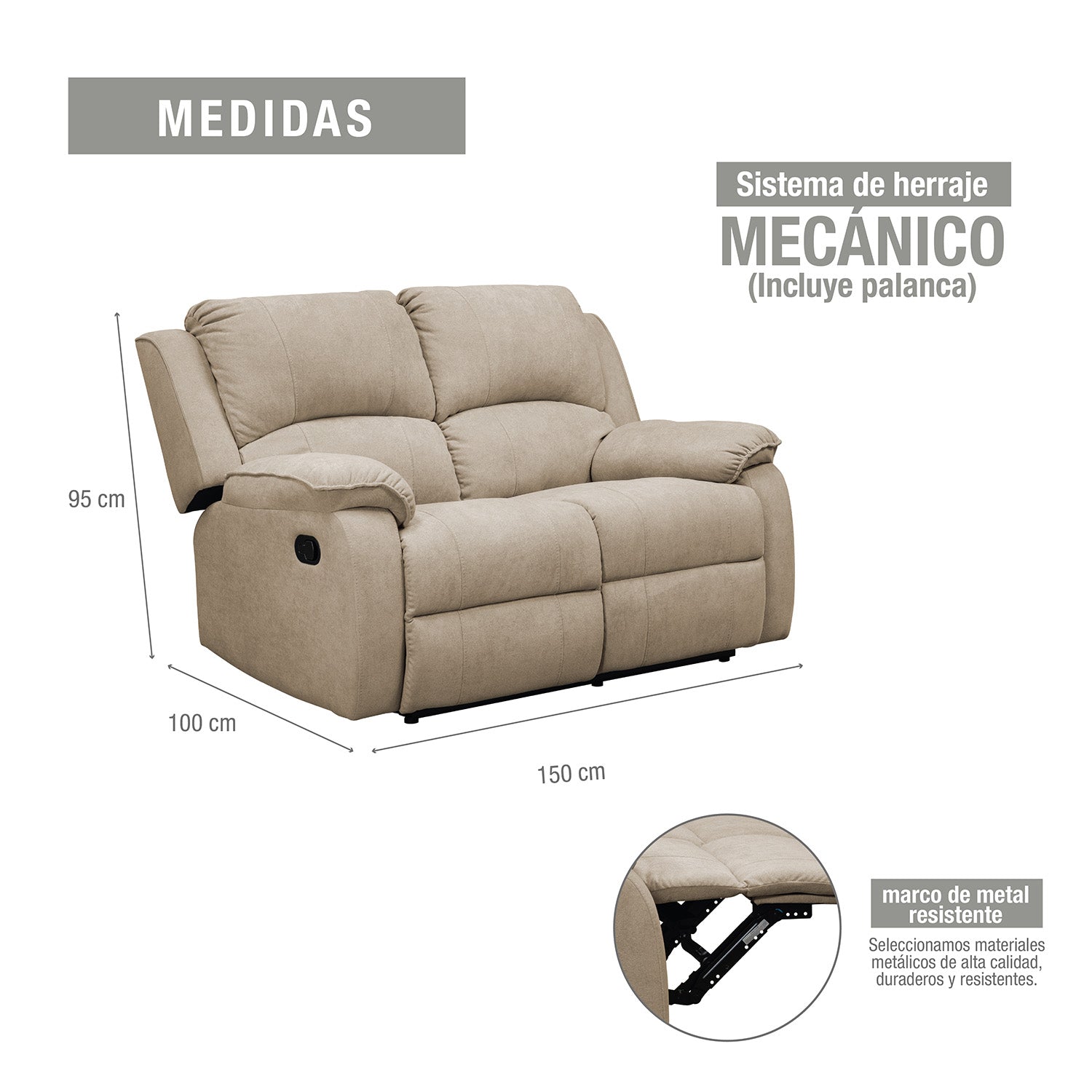 Sofa reclinable tokio 2p microfibra camel