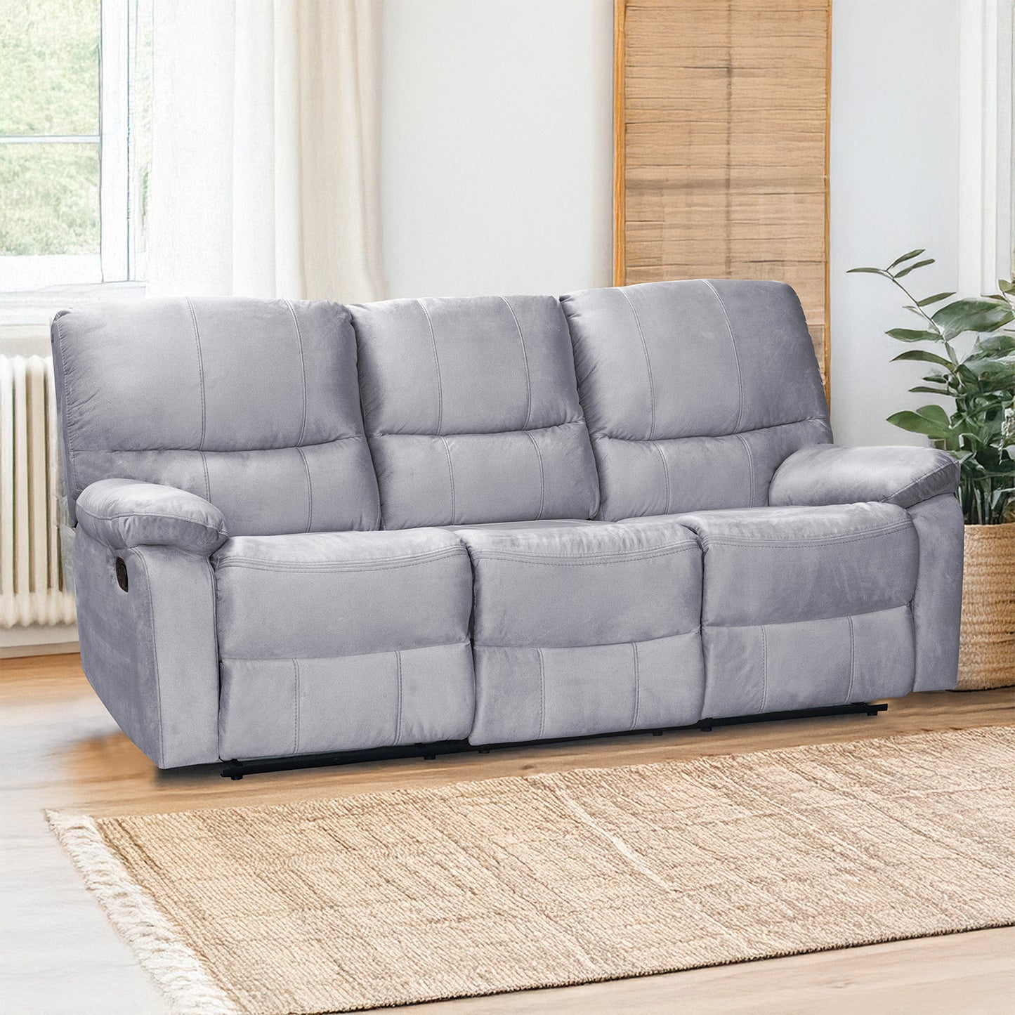 SOFA RECLINABLE GALL 3 PUESTOS MICROFIBRA PLATA