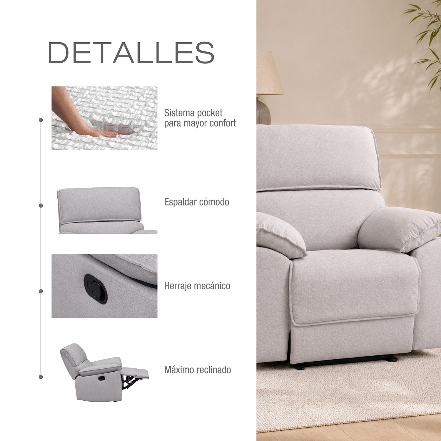 Silla Reclinable Alexa Microfibra Taupe