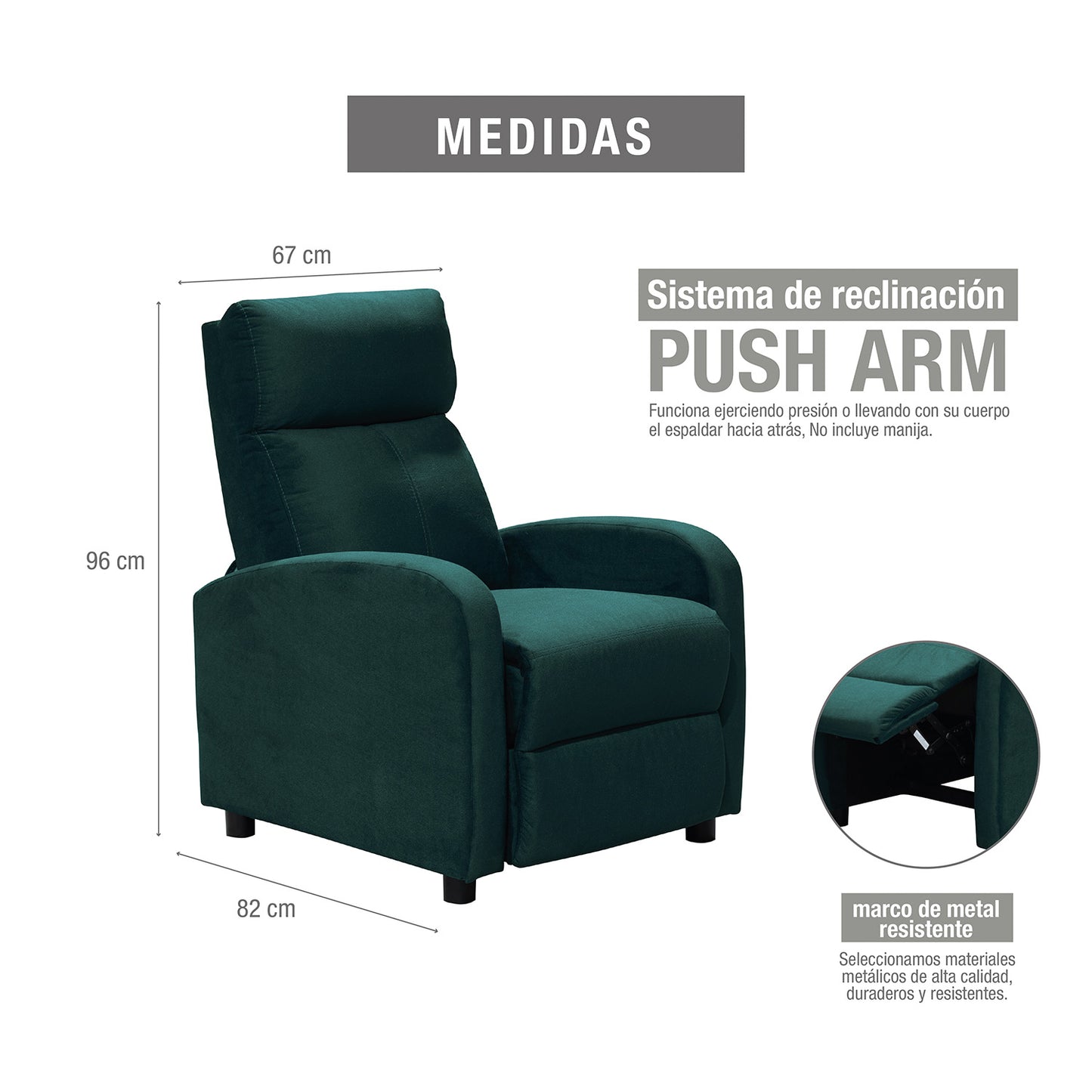 SILLA RECLINABLE DALY ESTATICA MICROFIBRA ESMERALDA