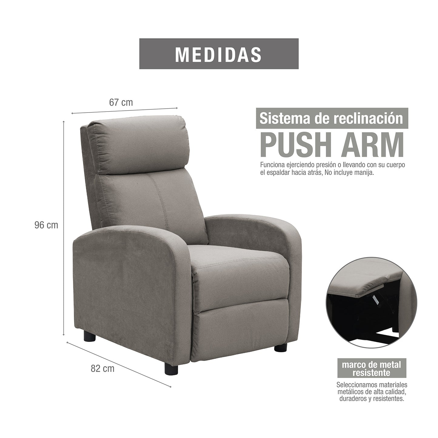 SILLA RECLINABLE DALY ESTATICA MICROFIBRA TAUPE