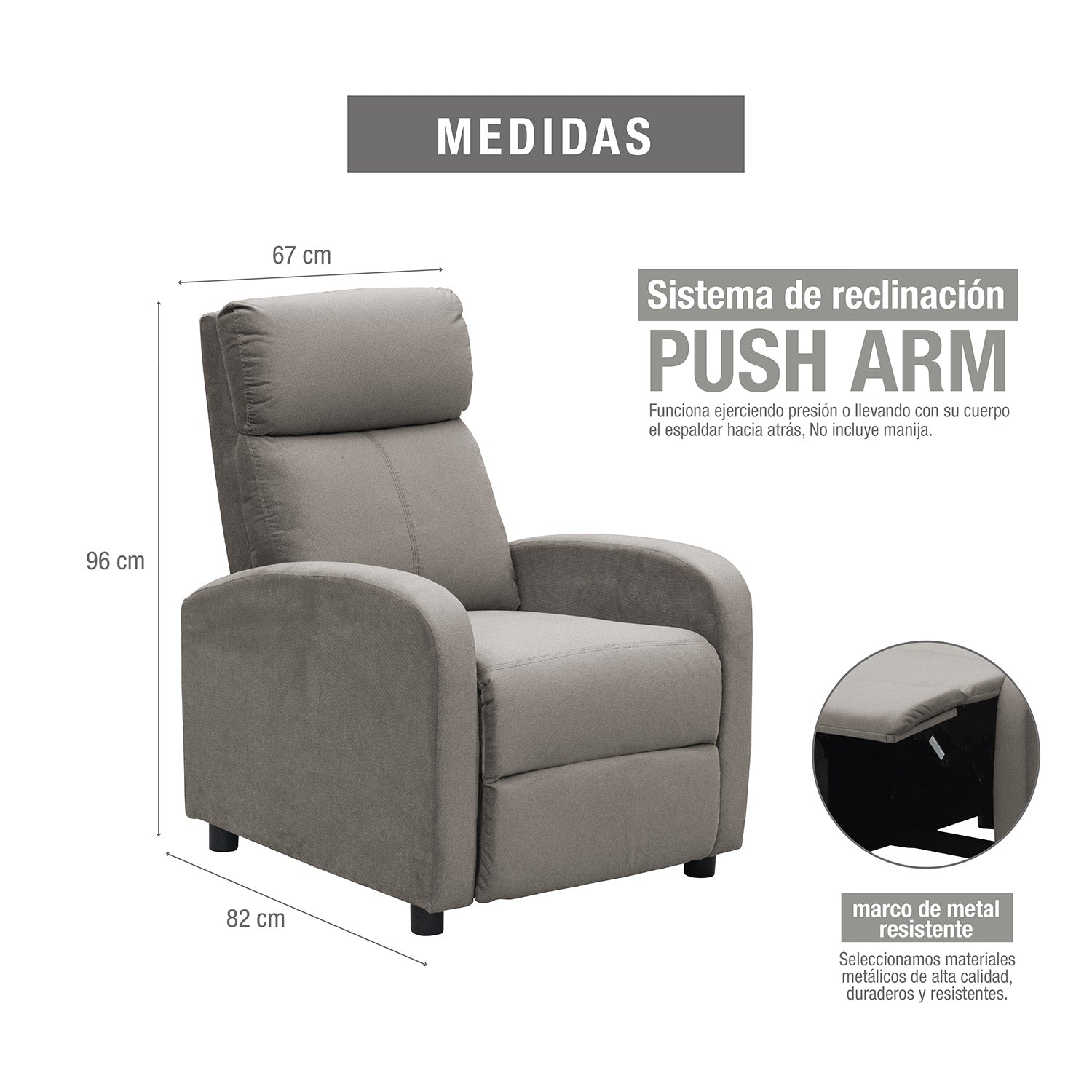 Silla reclinable daly estatica microfibra taupe