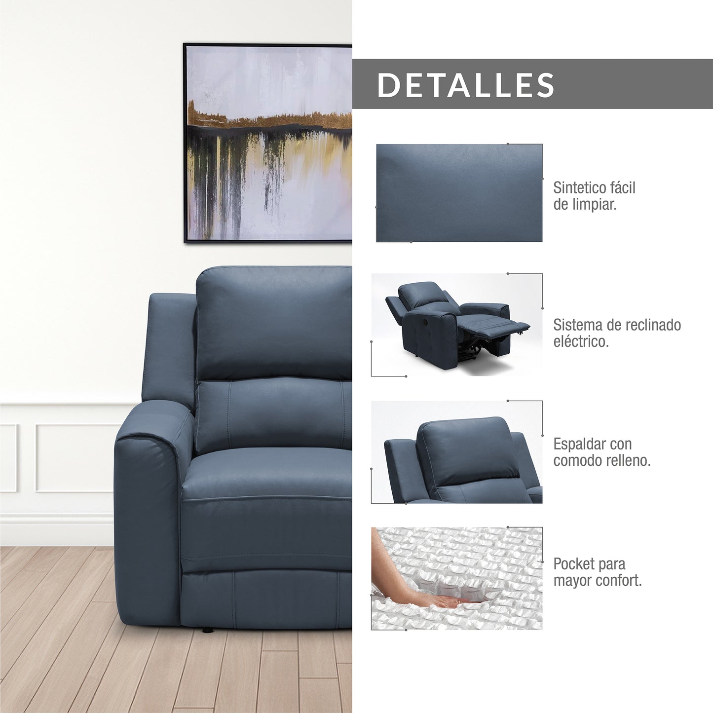 SILLA RECLINABLE MANUAL DUKE 1 PUESTO NAVY