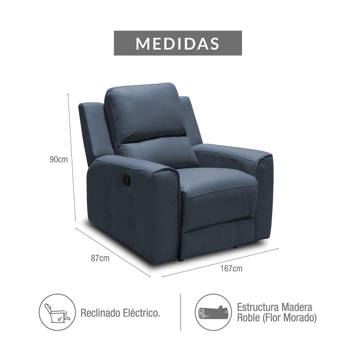 SILLA RECLINABLE MANUAL DUKE 1 PUESTO NAVY