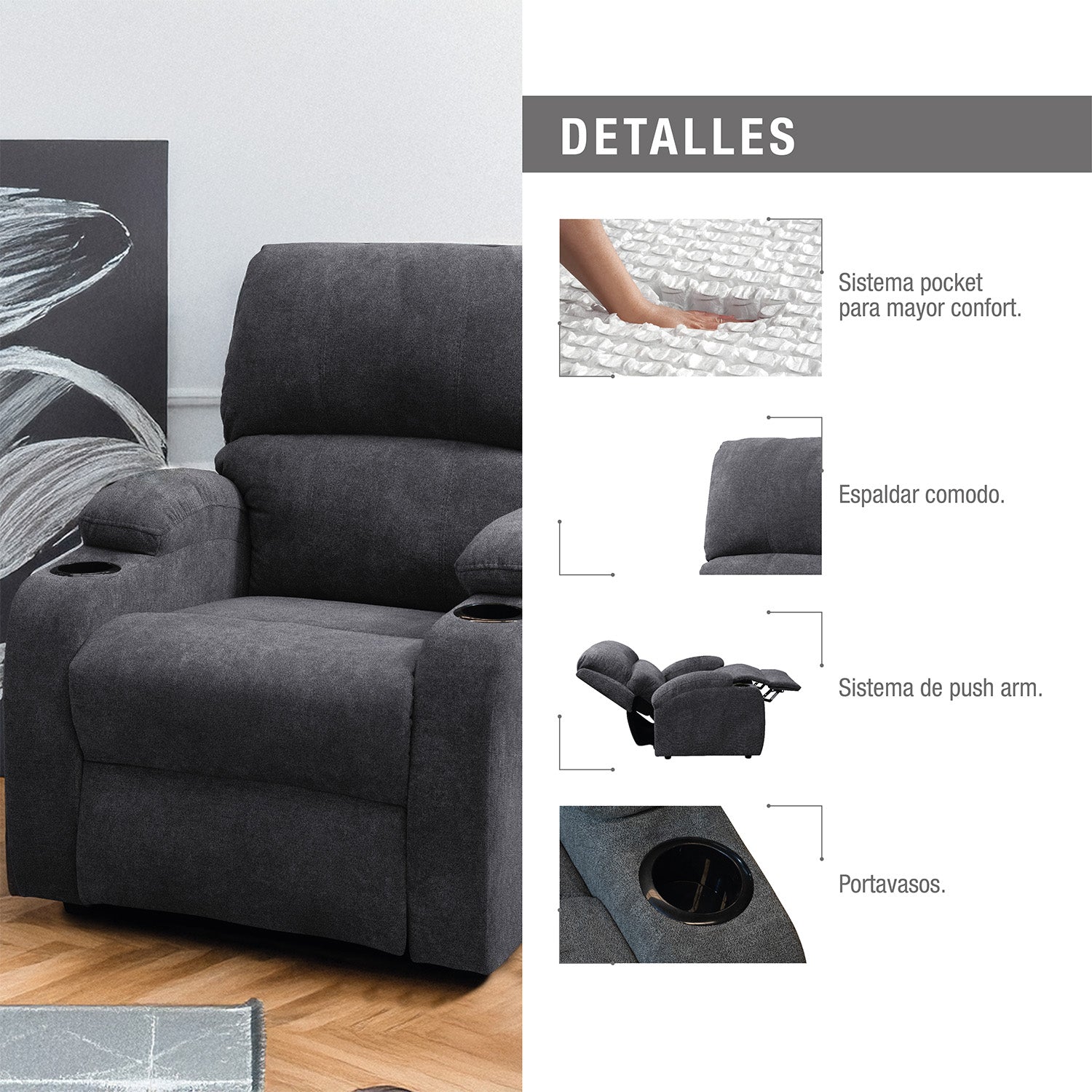 Silla reclinable Nest micf. humo