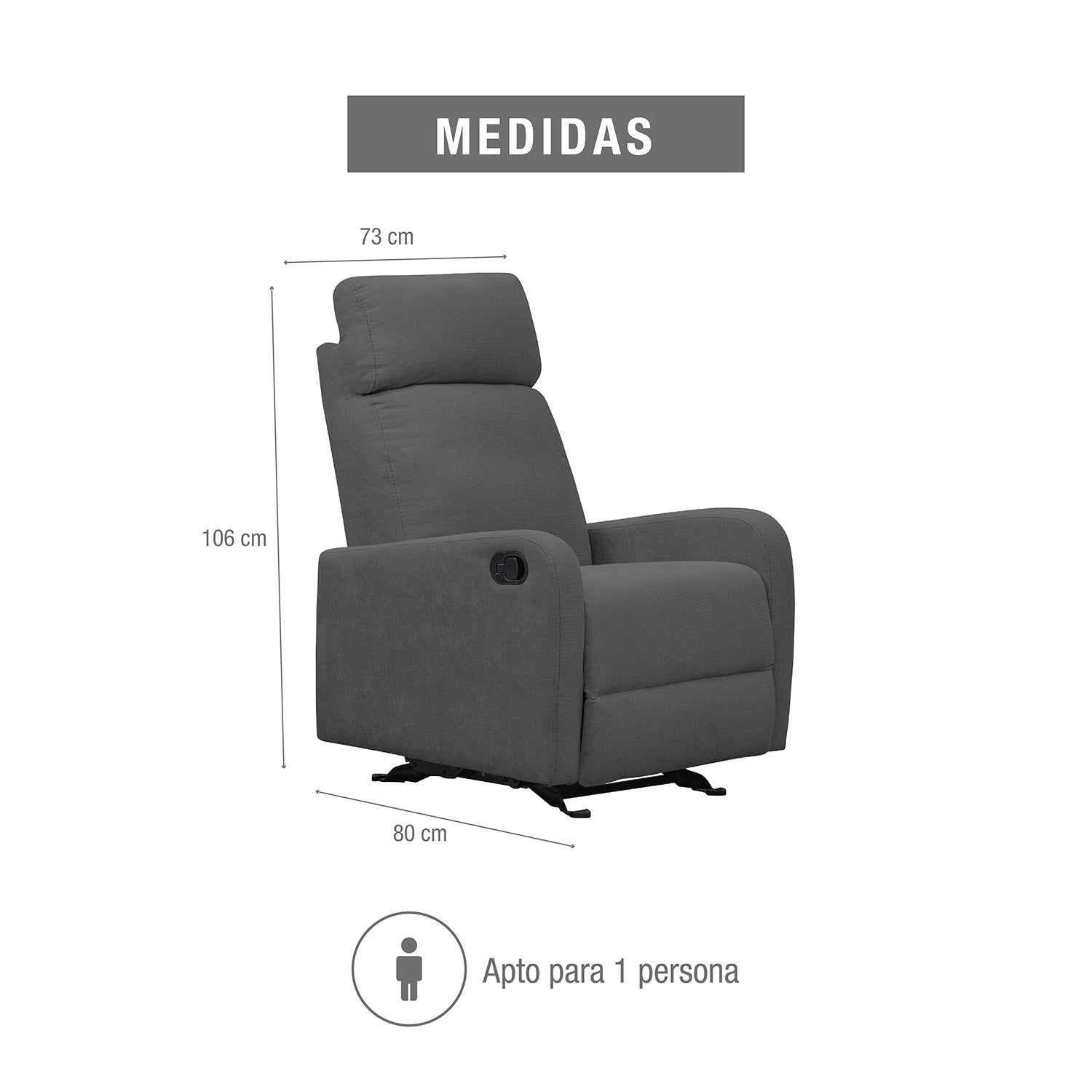 Silla reclinable estática Norman microfibra gris plomo