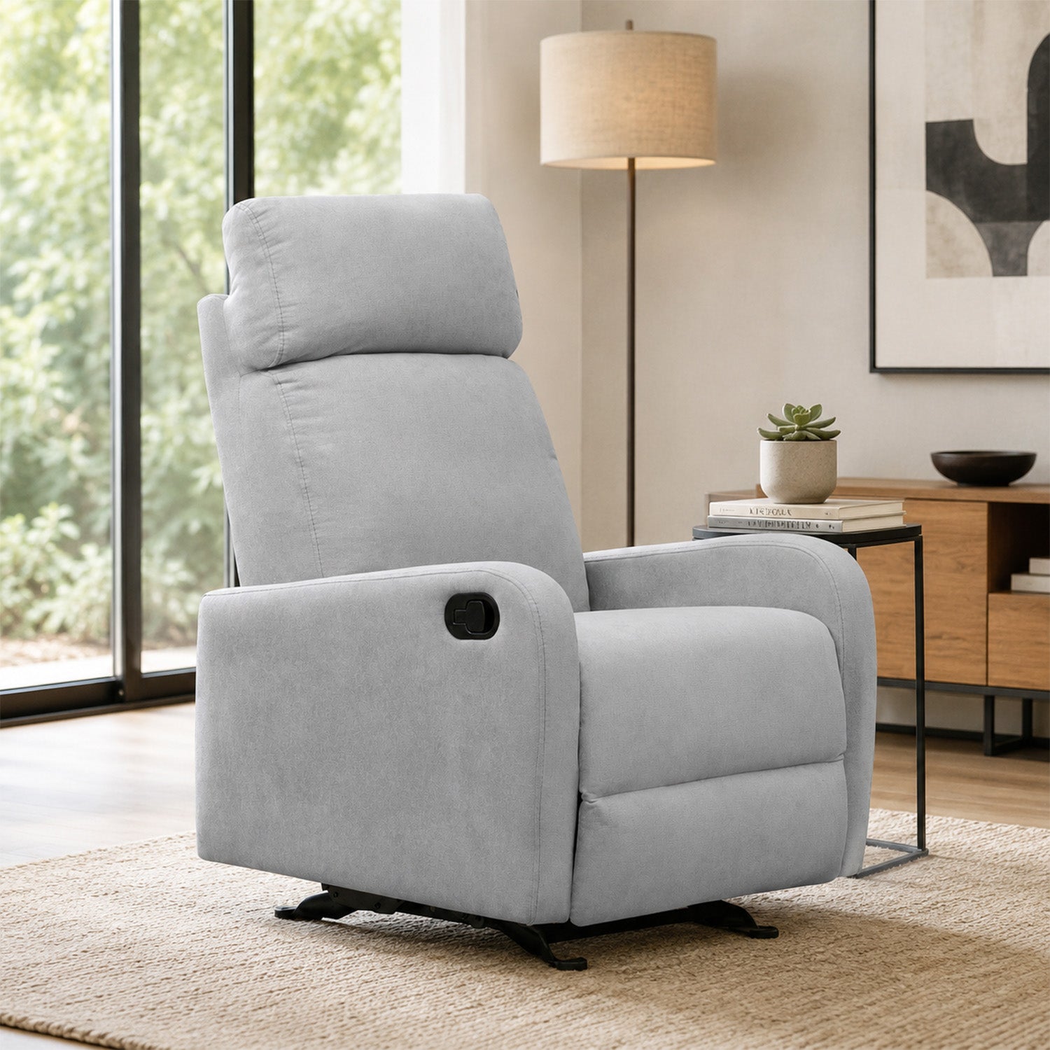 Silla reclinable mecedora Norman microfibra gris claro