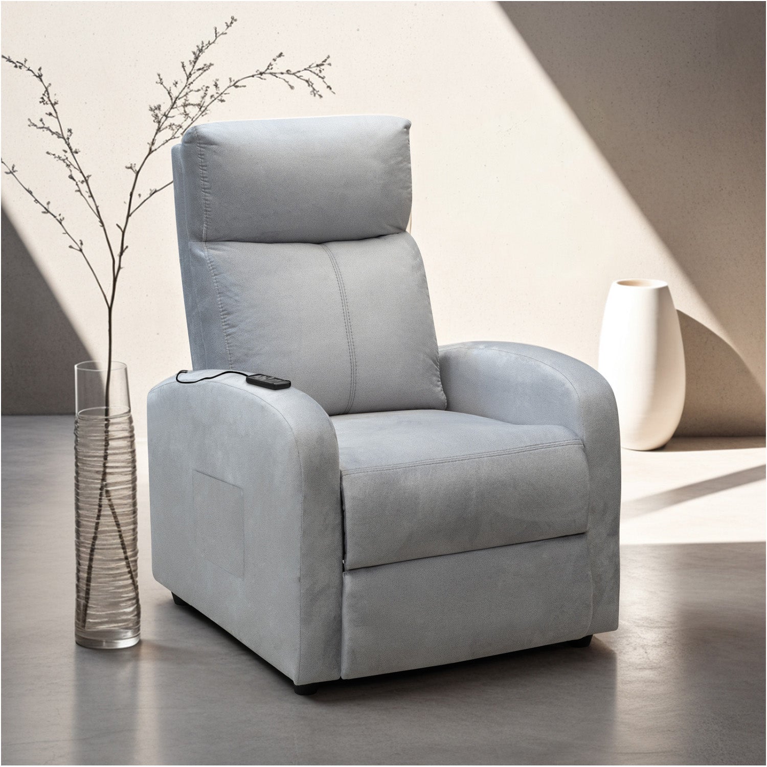 Silla reclinable estática con masaje daly 1 puesto microfibra plata