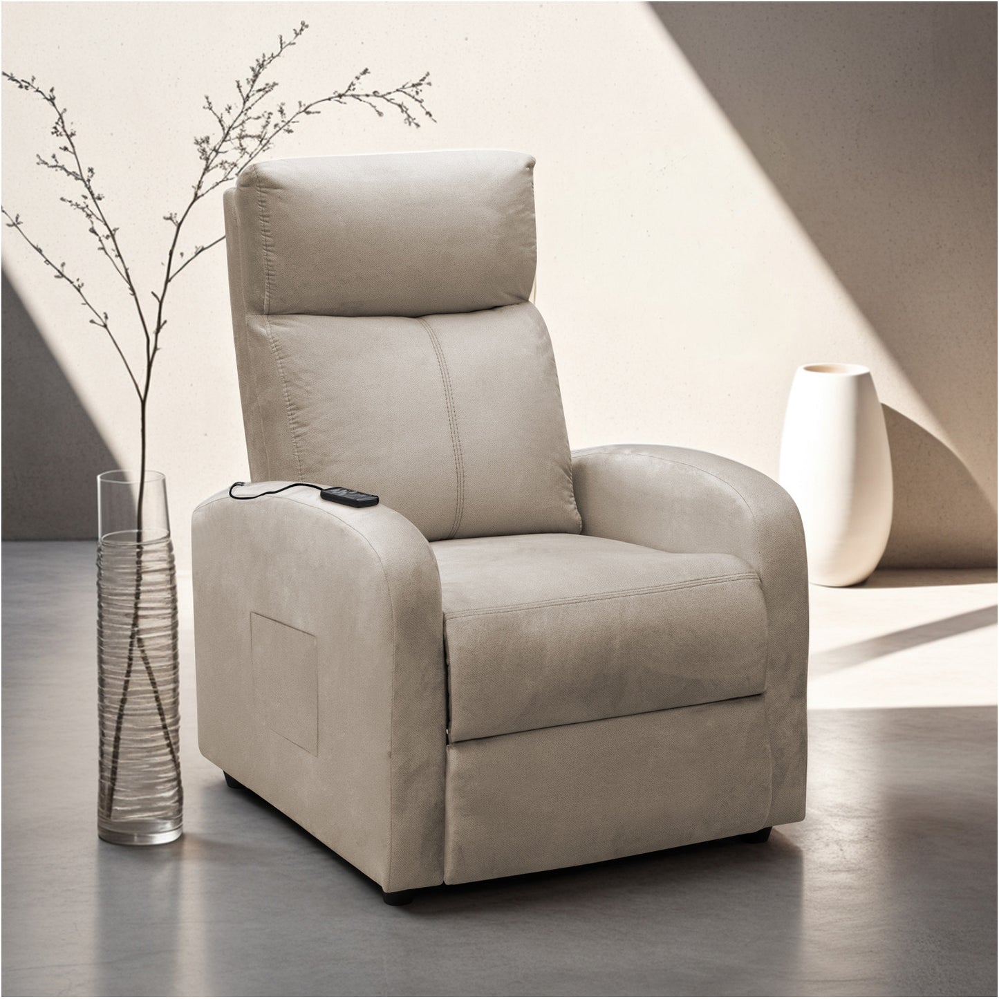 SILLA RECLINABLE ESTATICA CON MASAJE OMY 1 PUESTO MICROFIBRA CRUDO