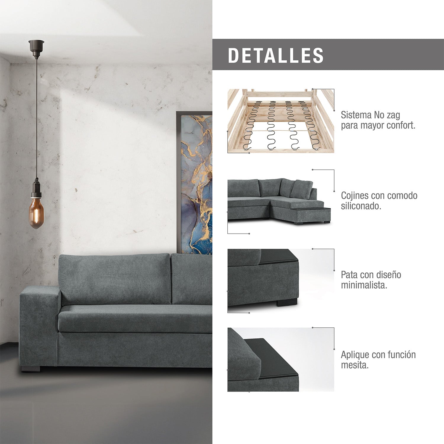 Sala Rinconera Kyara Microfibra Gris Plomo