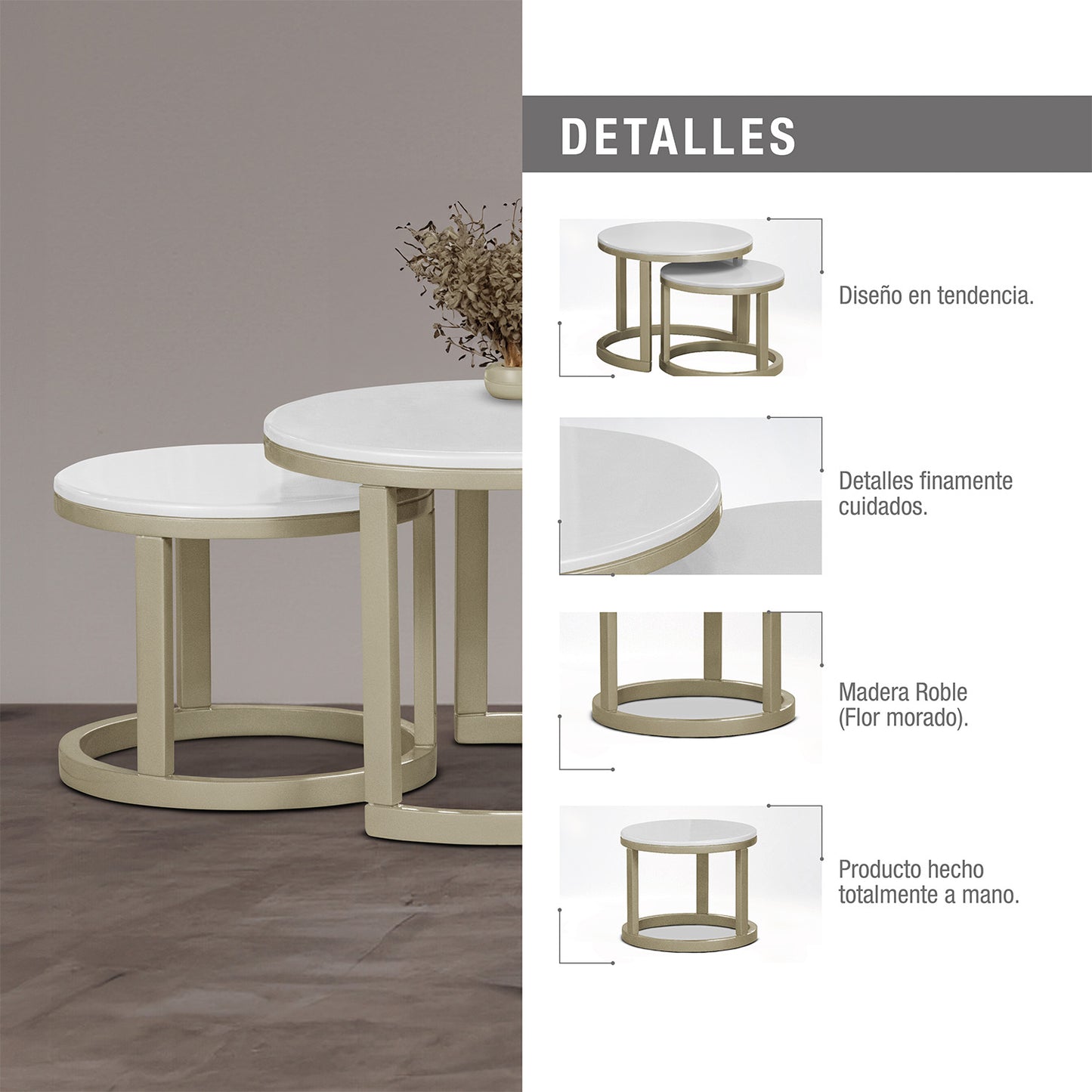 SET X2 MESA AUXILIAR NOVA GRANDE-PEQ BLANCO PERLA CHAMPAN