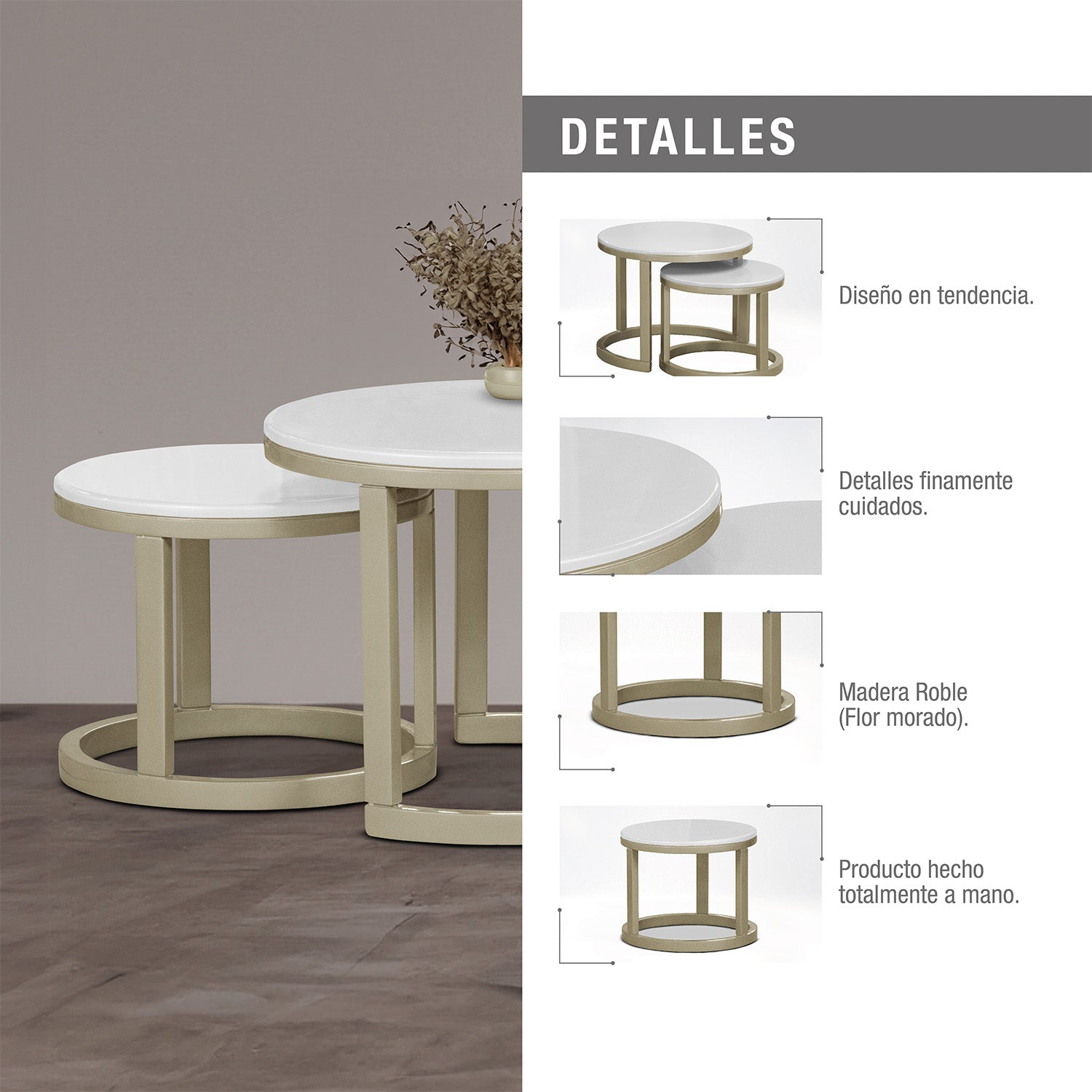 Set x2 mesa auxiliar nova grande-peq blanco perla champan